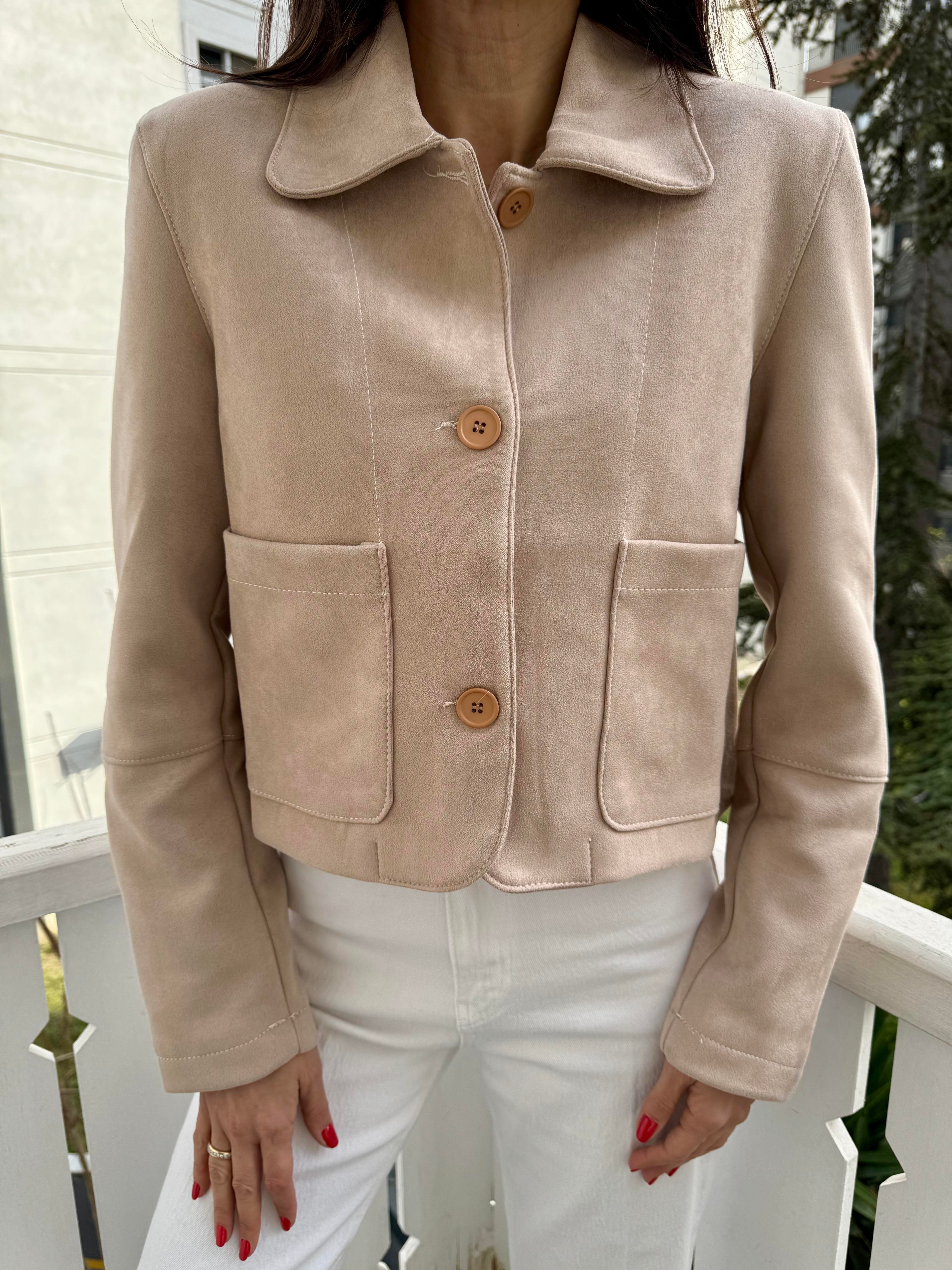 Bej Scuba Süet Cepli Ceket