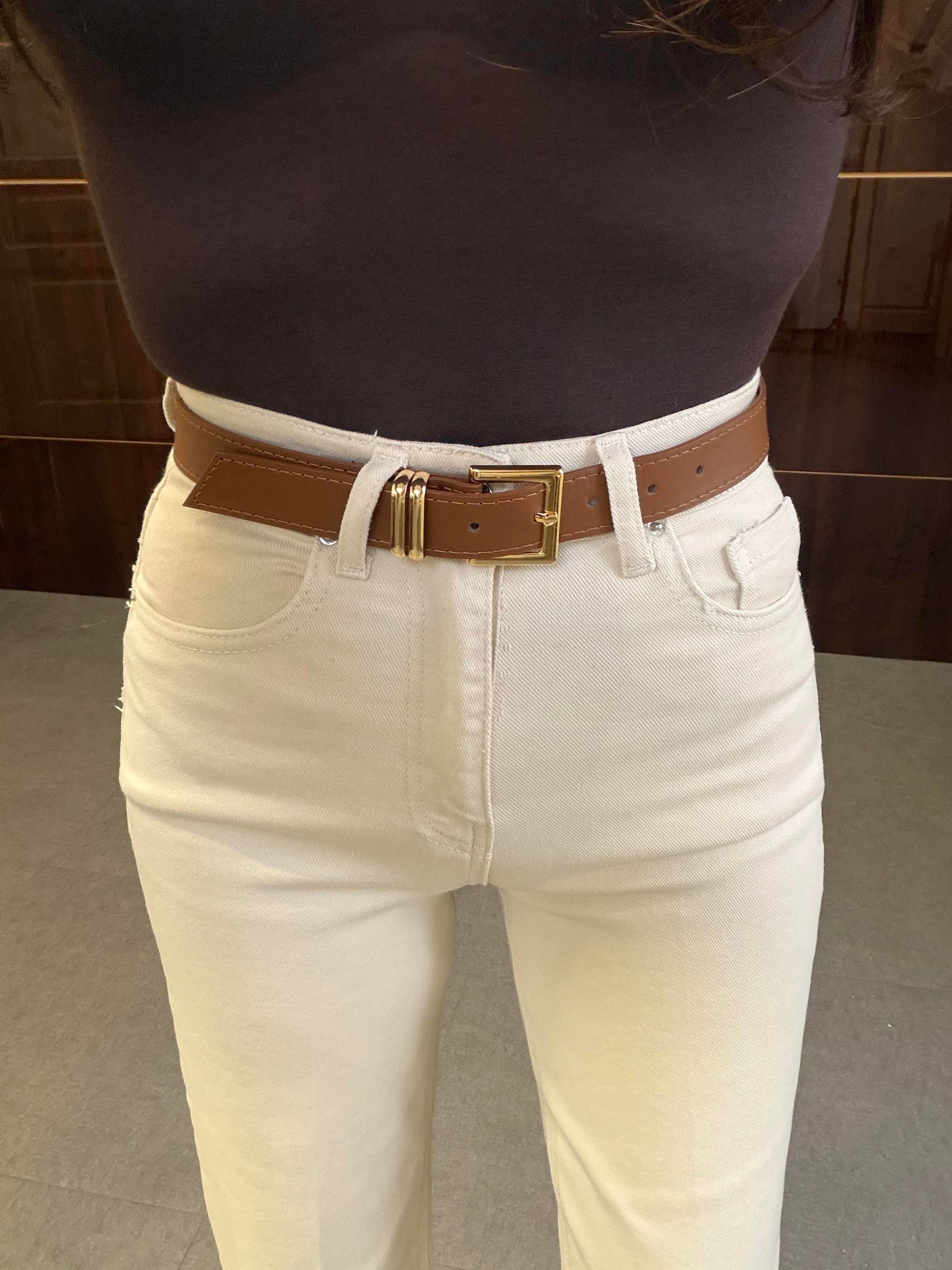 Bej Yüksek Bel Kemerli Wide Leg Pantolon