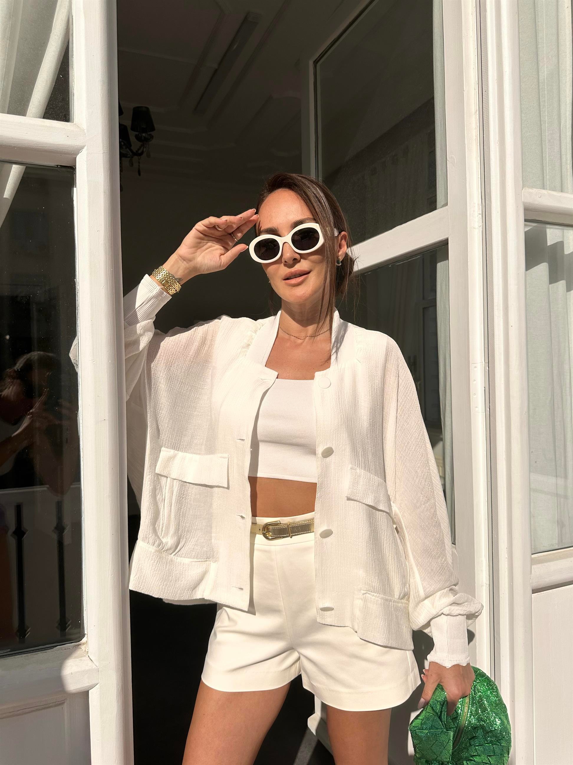 Beyaz  Bomber Transaparan Ceket