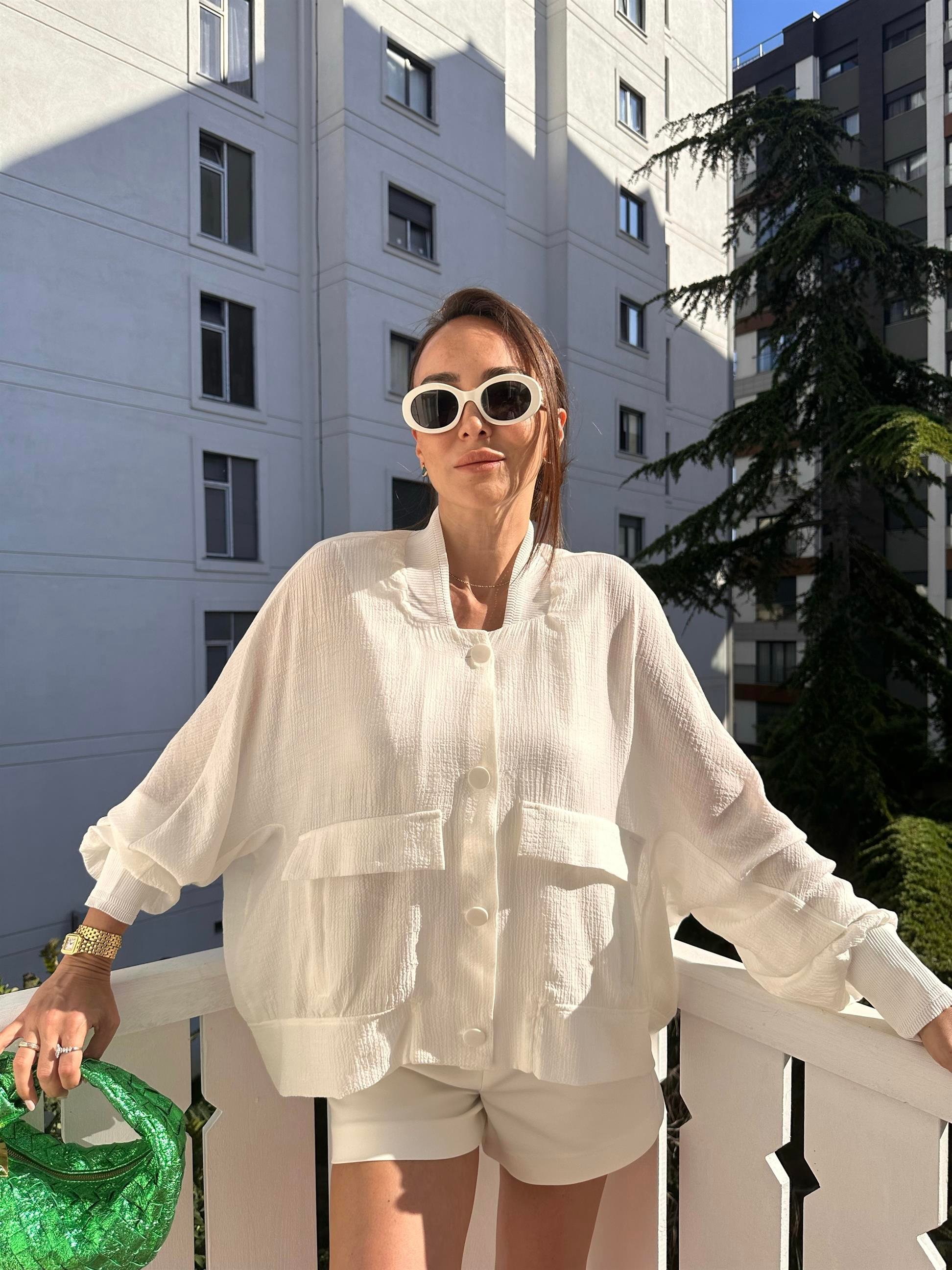 Beyaz  Bomber Transaparan Ceket