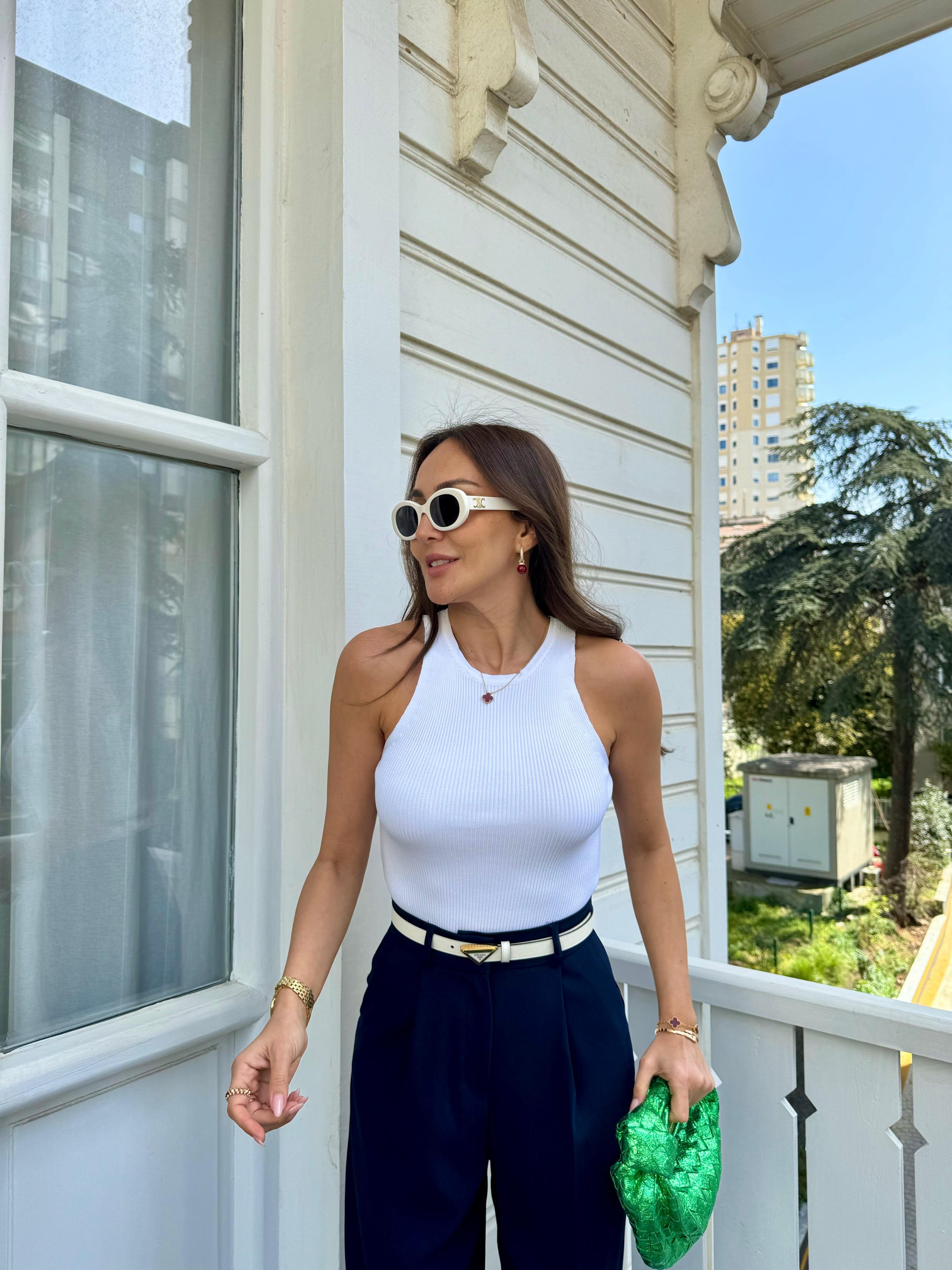 Beyaz Çelik Örme Fitilli Atlet