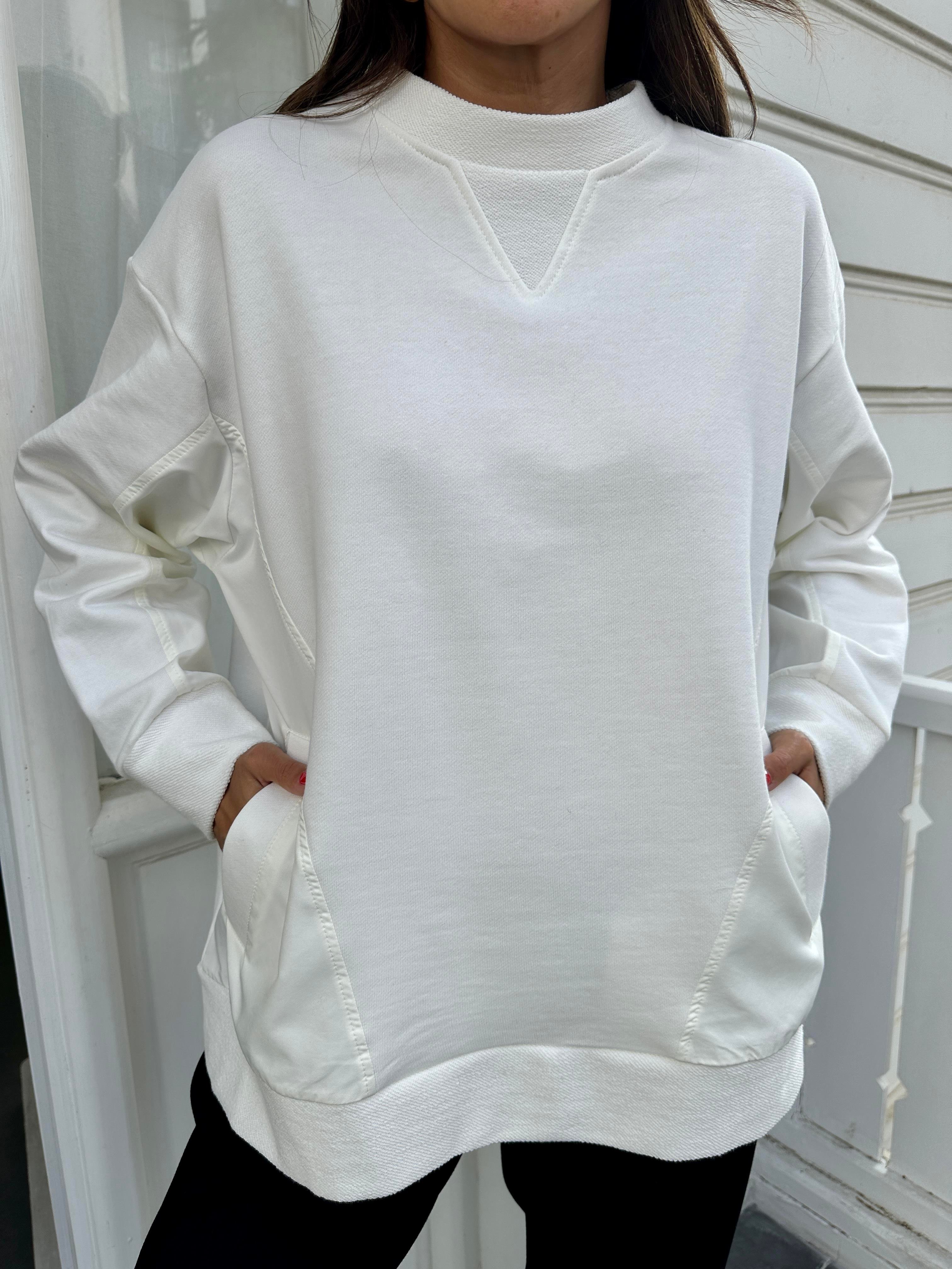 Beyaz Cepli Sweatshirt
