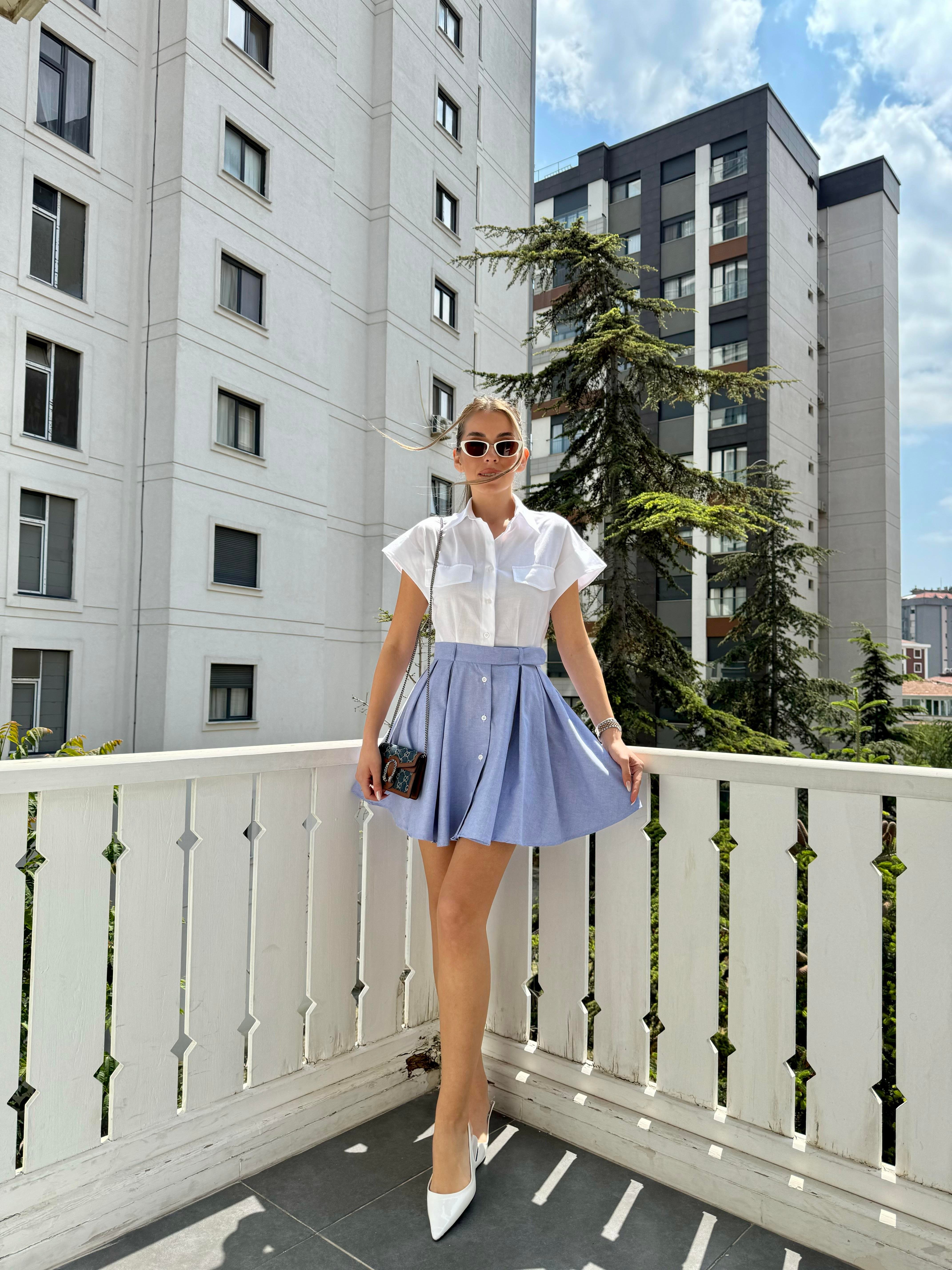 Beyaz Coton Mini Gömlek Elbise