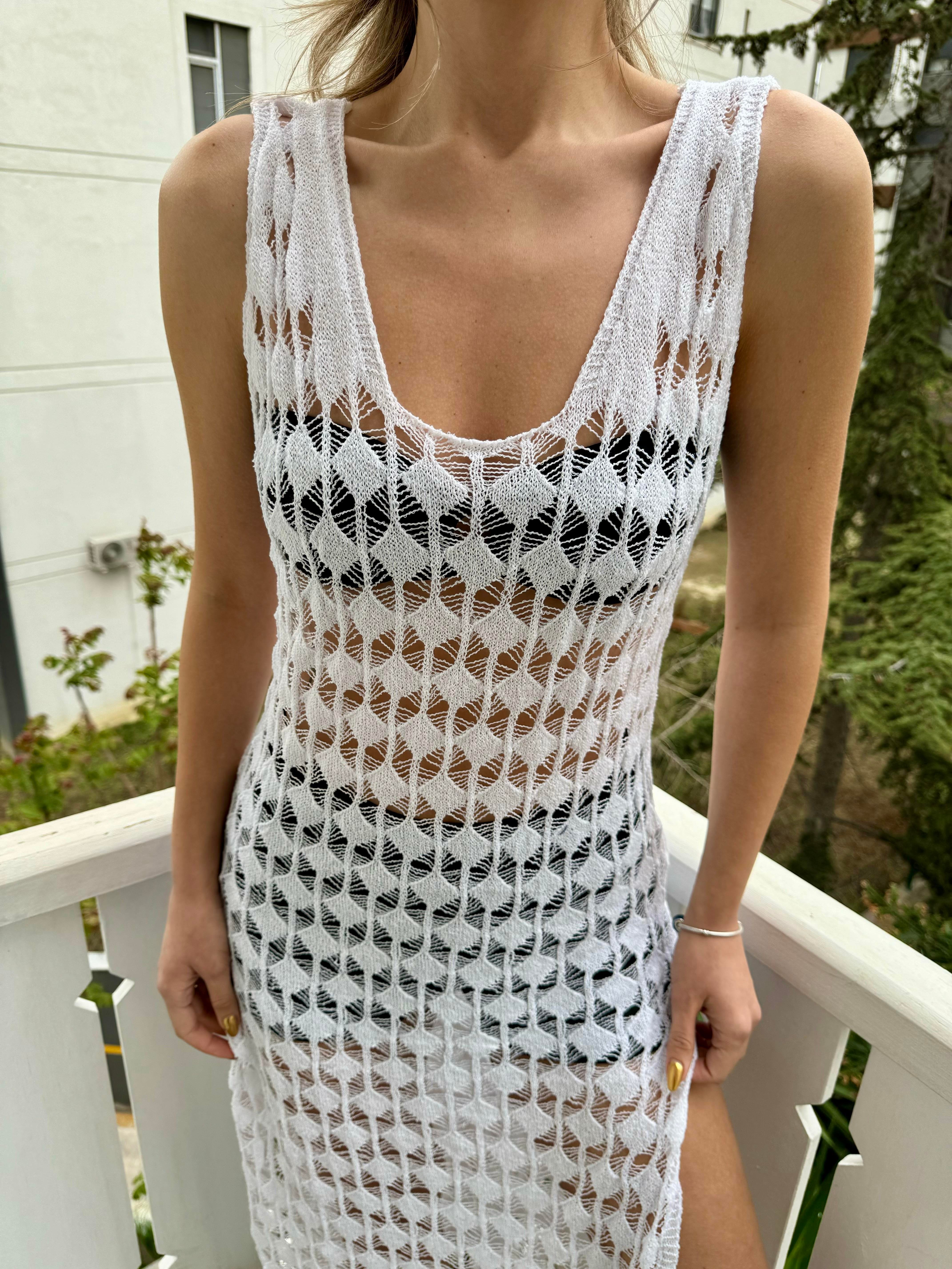 Beyaz File Plaj Elbisesi