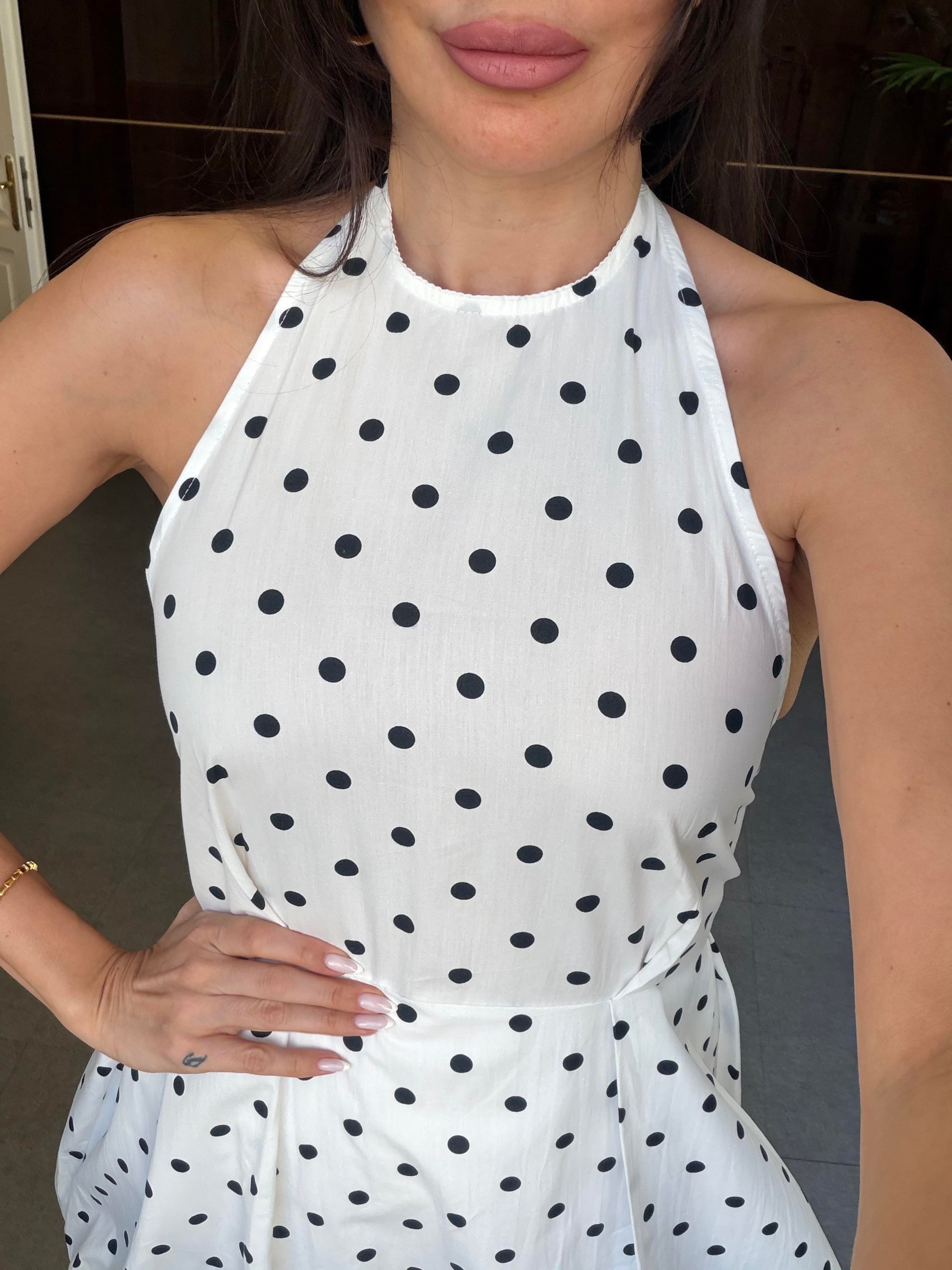 Beyaz Puantiyeli Mini Balon Elbise