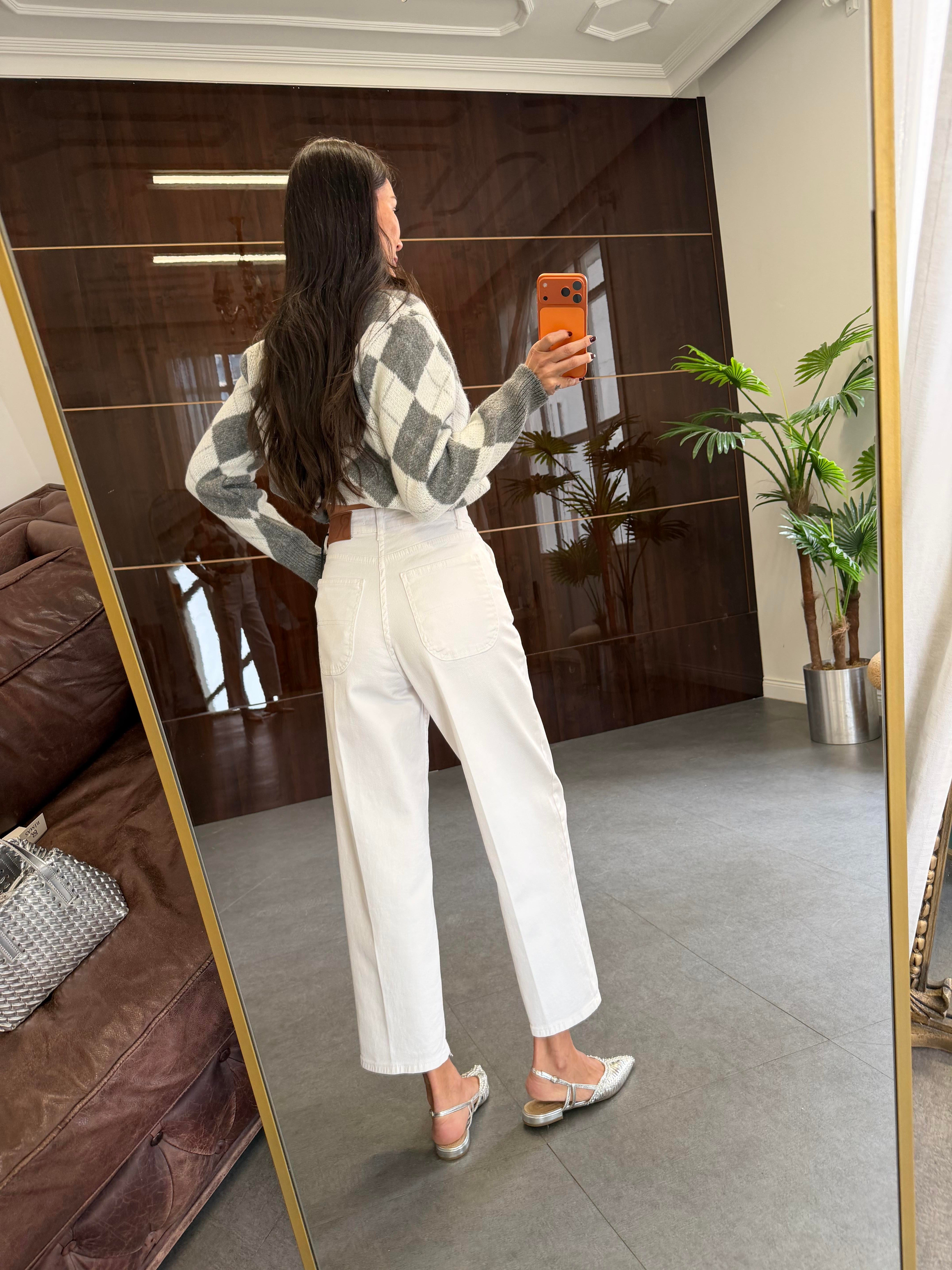 Beyaz Skater Ütü İzli Rins Yıkama Jean