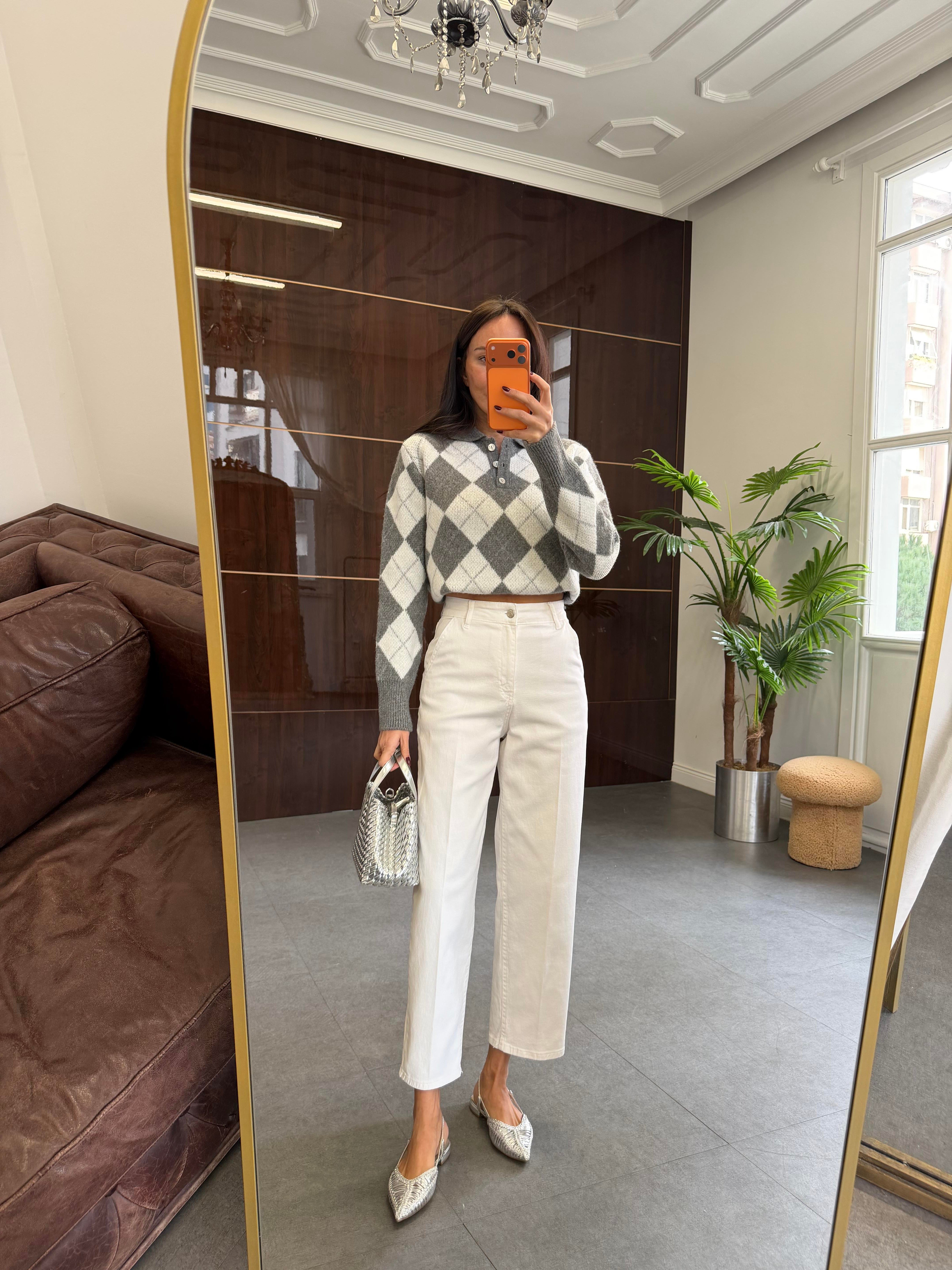 Beyaz Skater Ütü İzli Rins Yıkama Jean