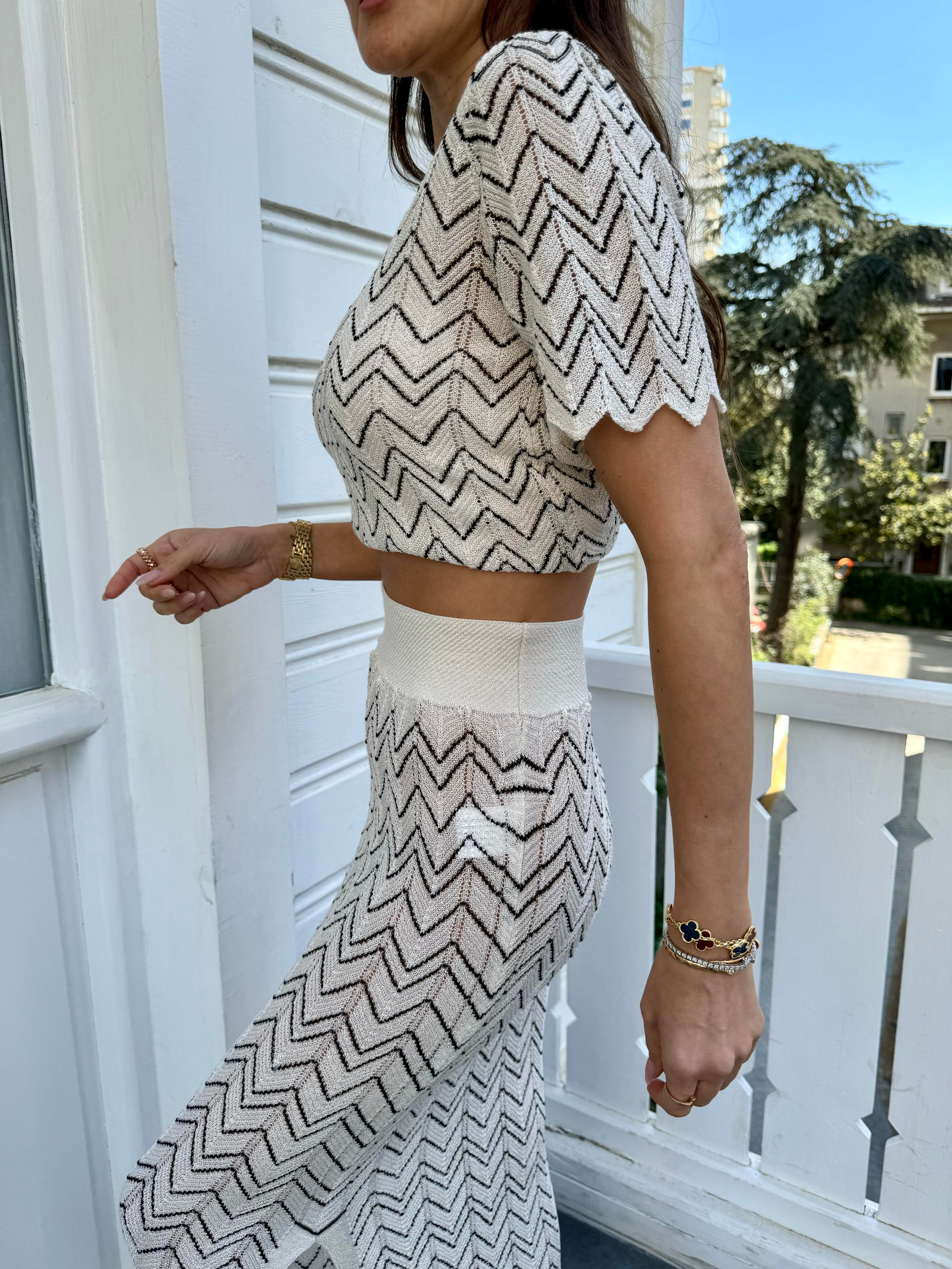 Beyaz Zigzag Desen Merserize Takım