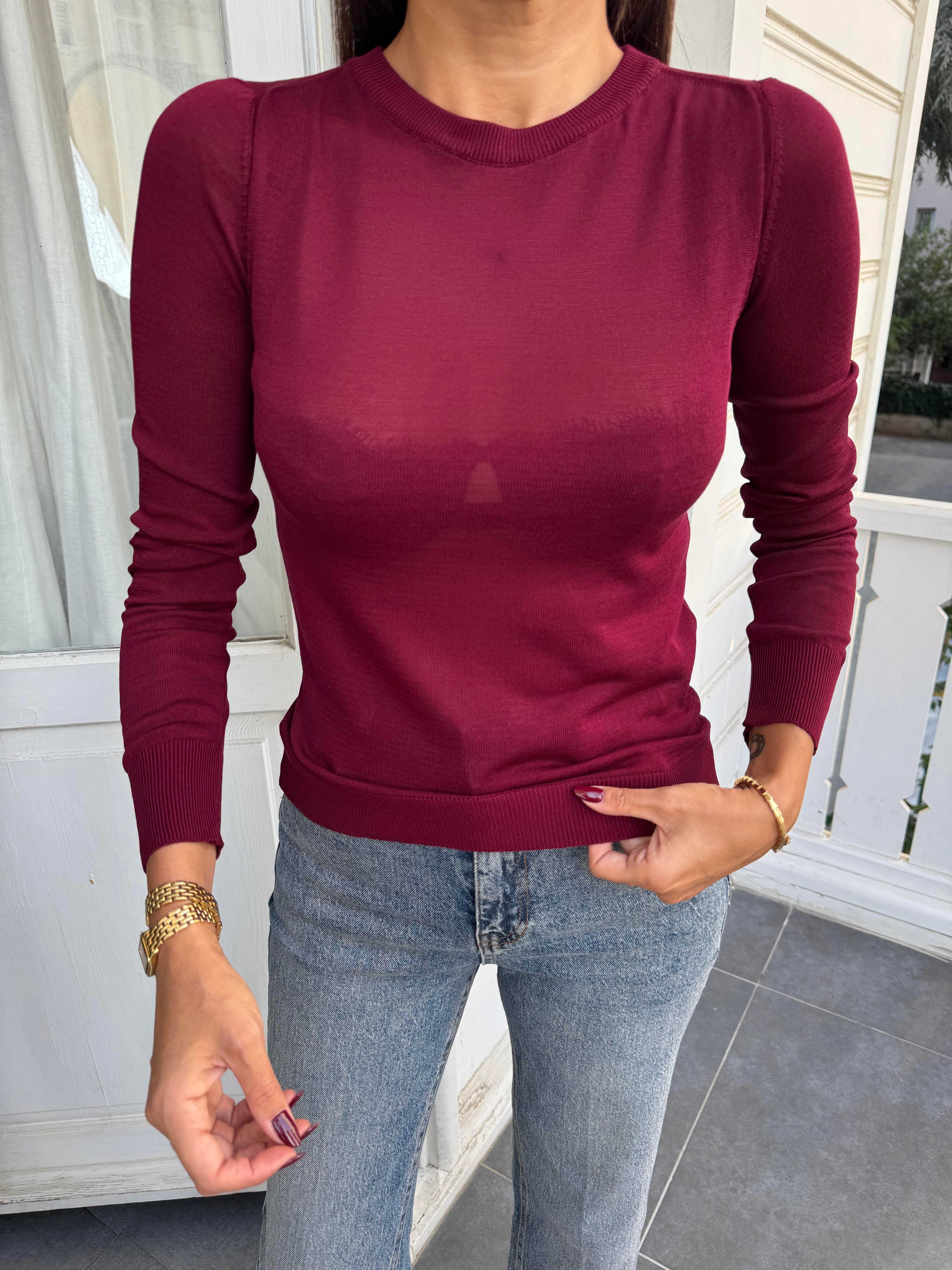 Bordo Basic Bisiklet Yaka Triko