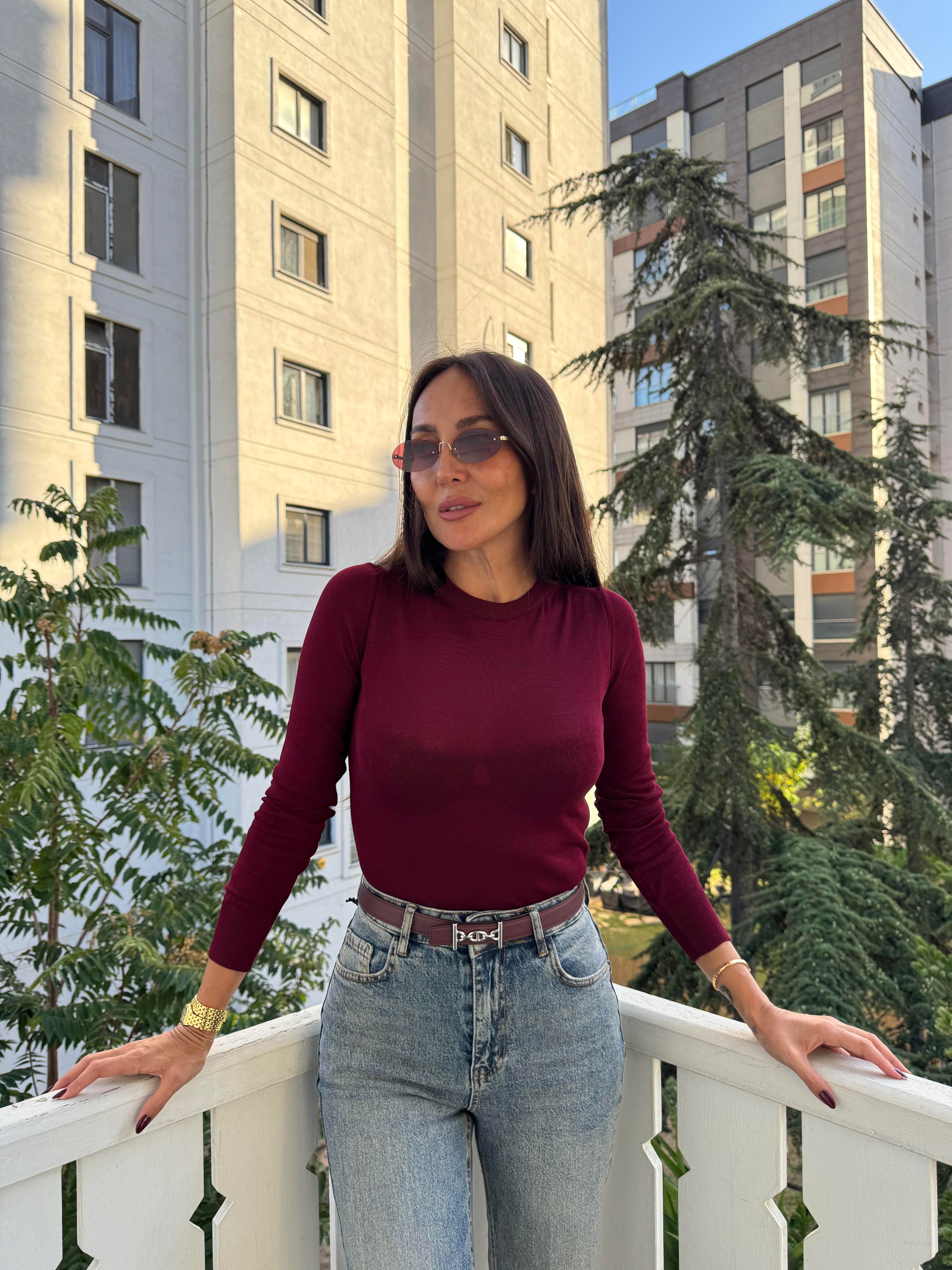 Bordo Basic Bisiklet Yaka Triko