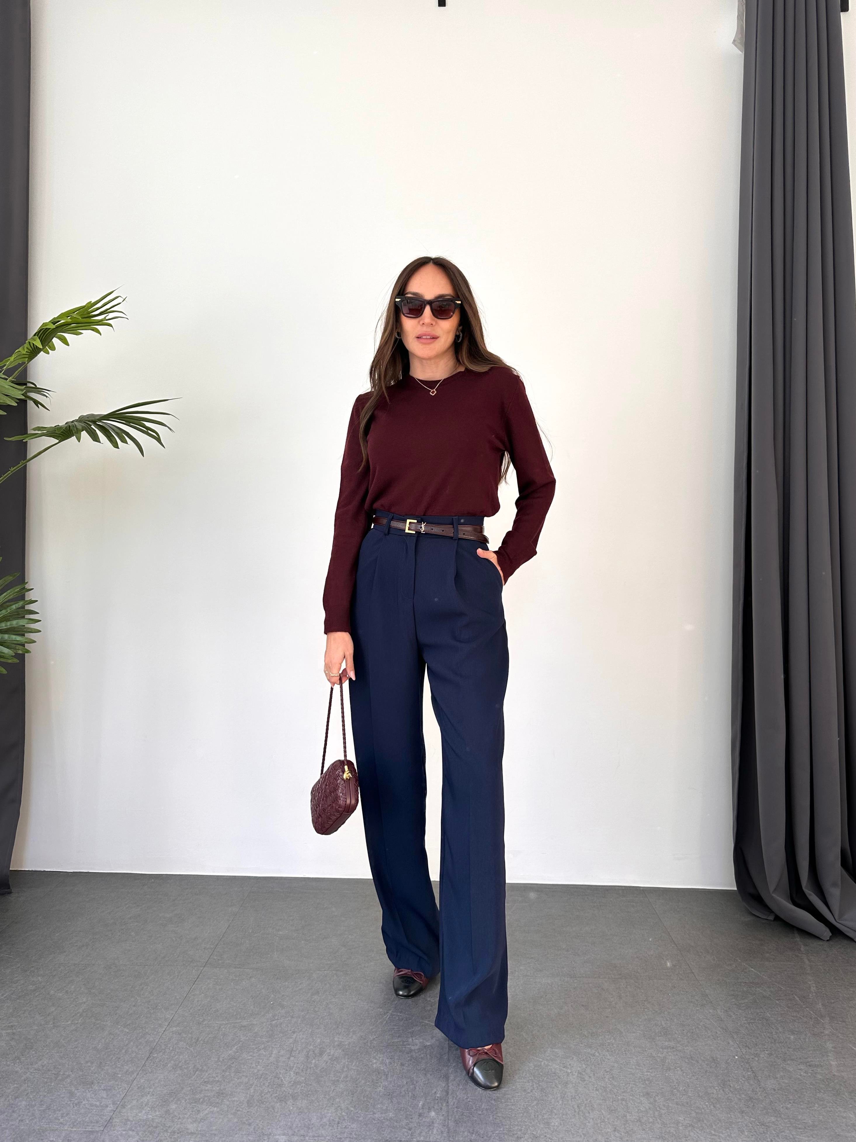 Bordo Bisiklet Yaka Basic Triko
