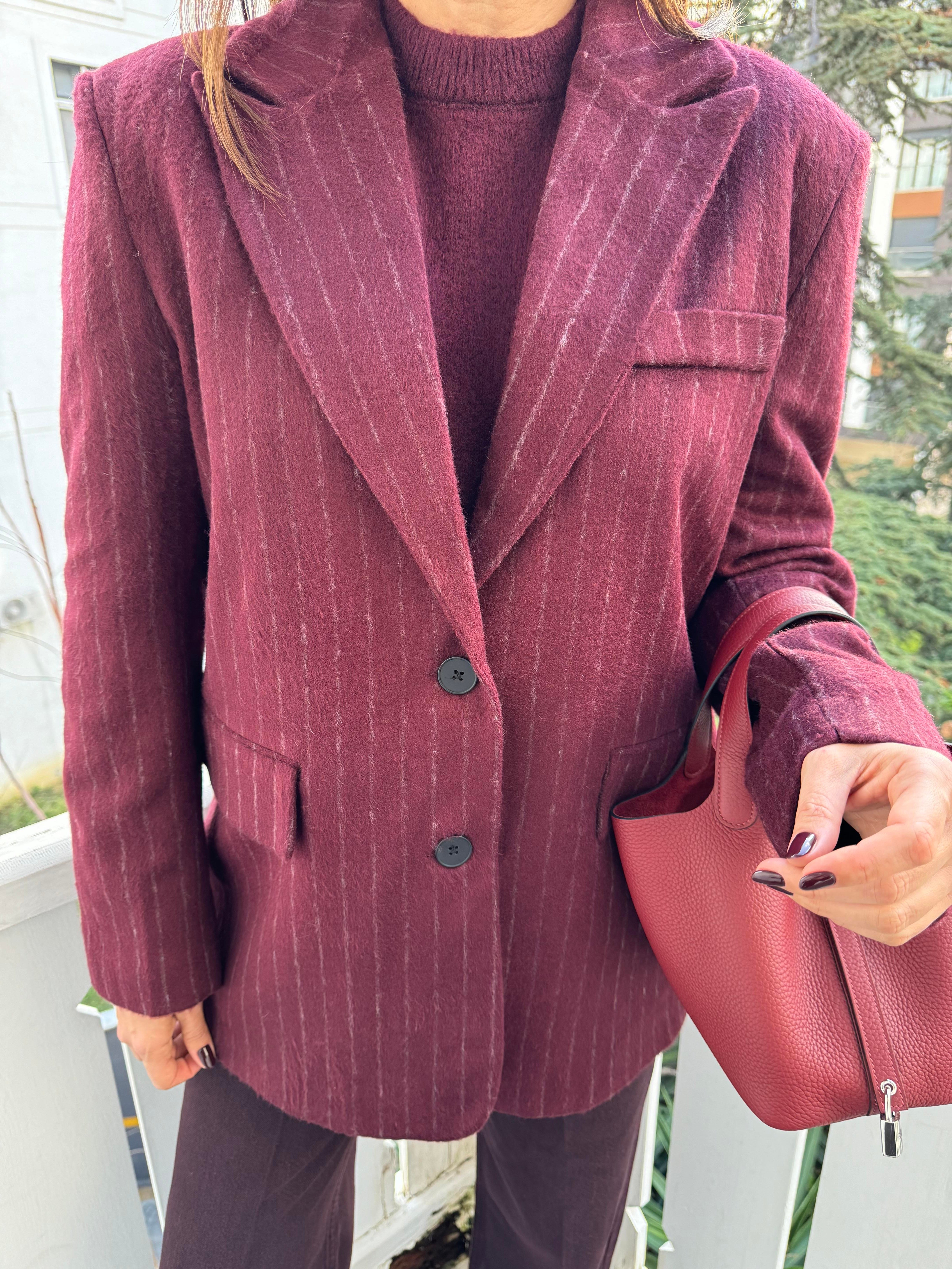 Bordo Chandler Çizgili Ceket