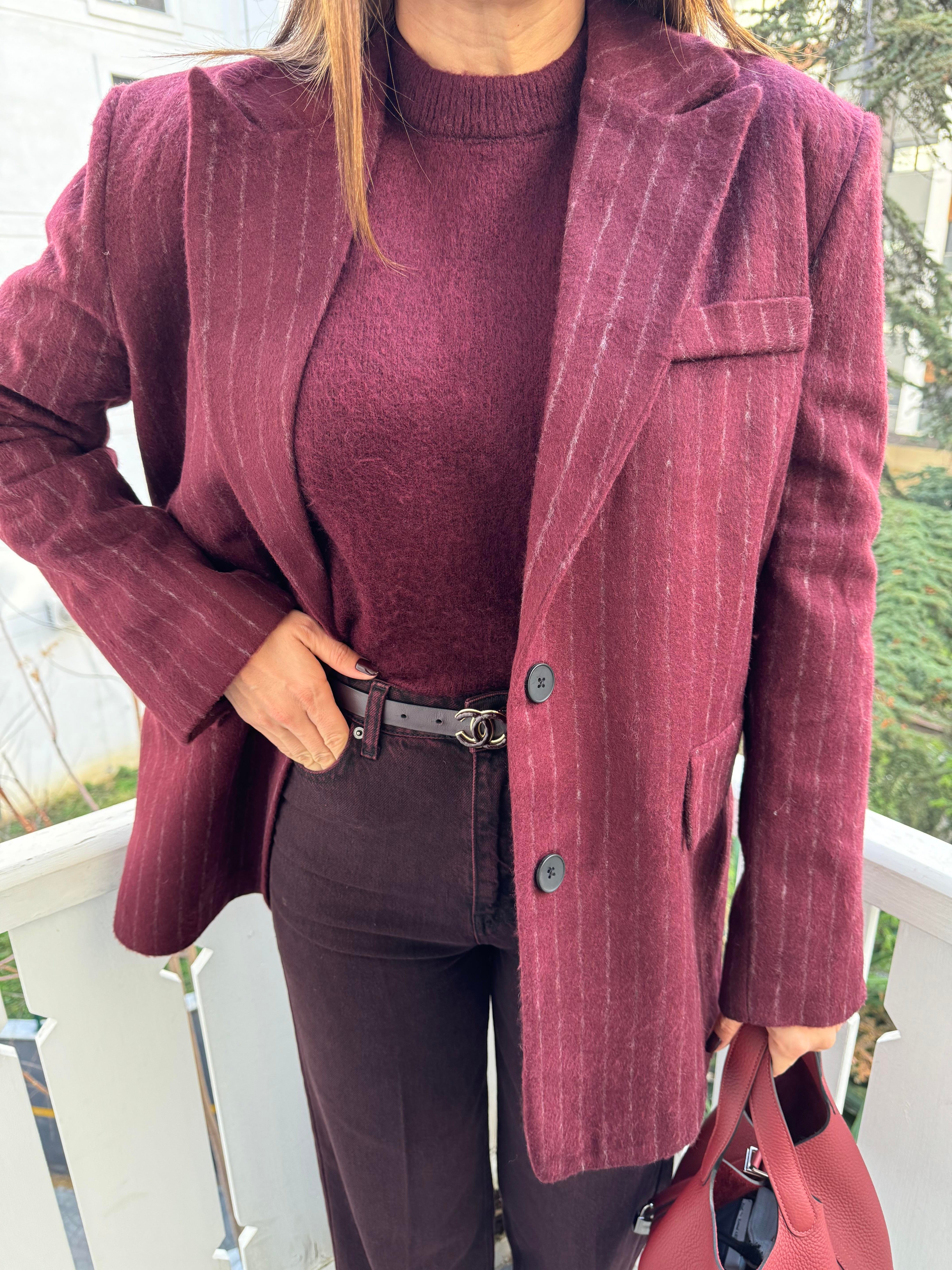 Bordo Chandler Çizgili Ceket