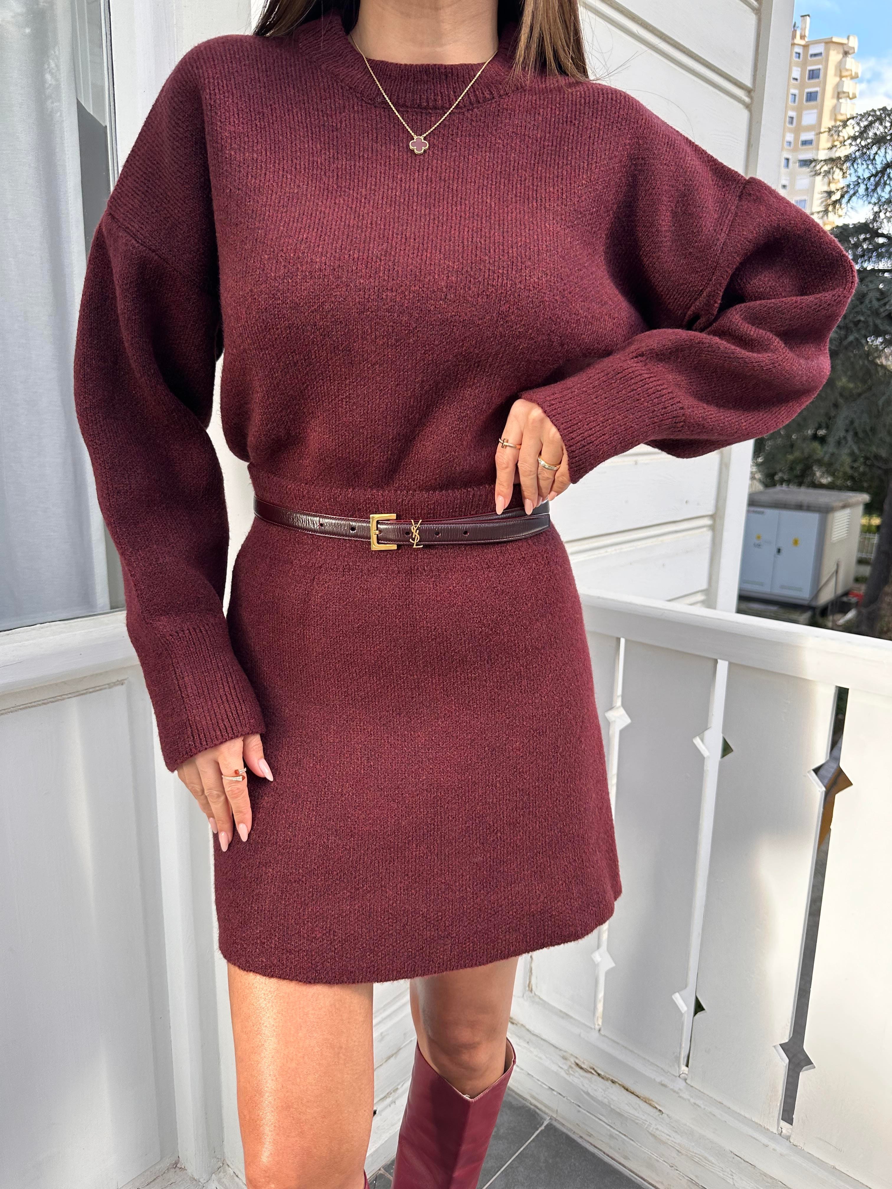 Bordo Etekli Triko Takım