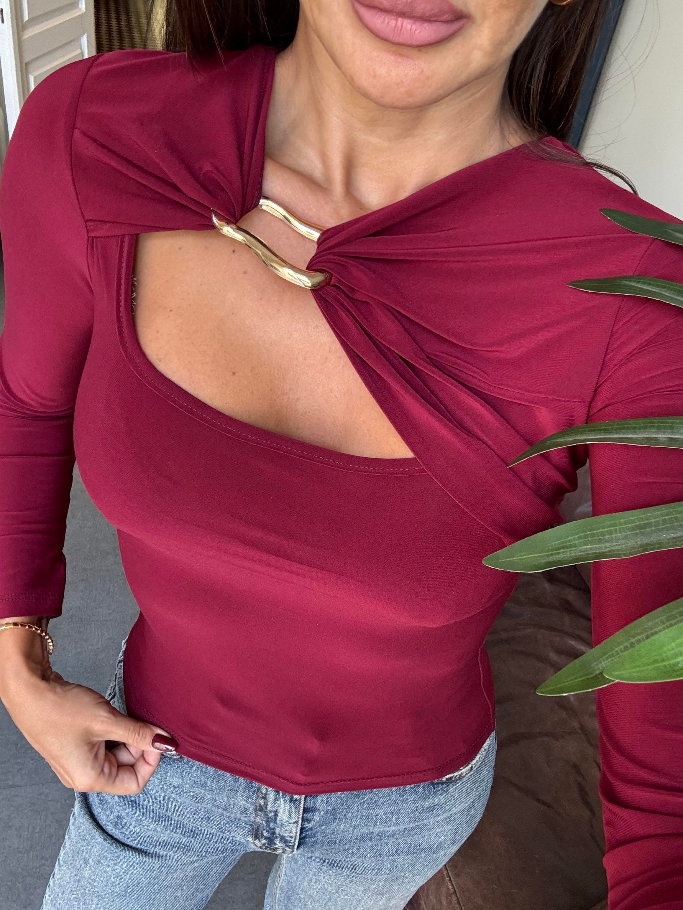 Bordo Gold Tokalı Bluz