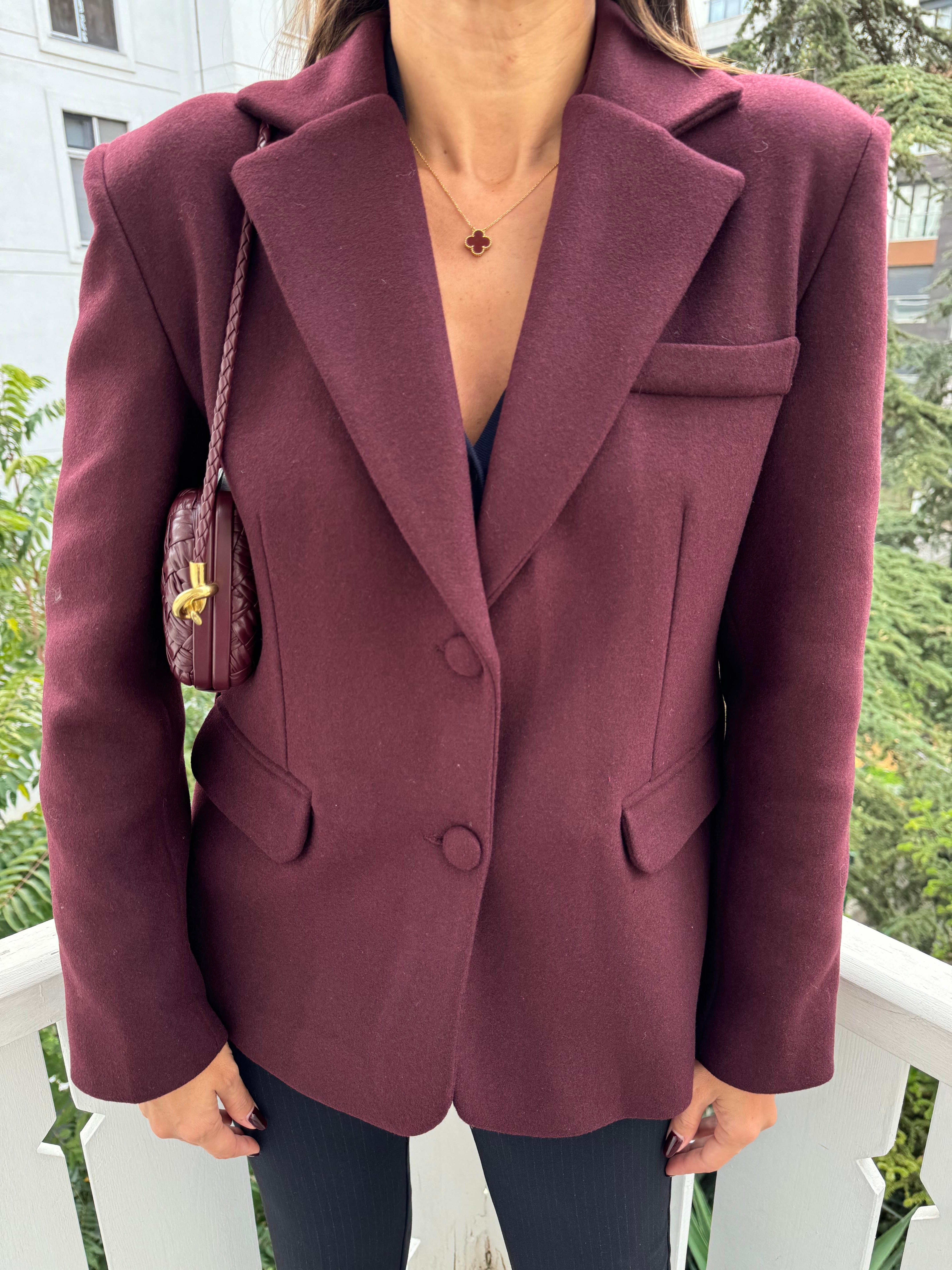 Bordo Kaşe Fular Detaylı Blazer