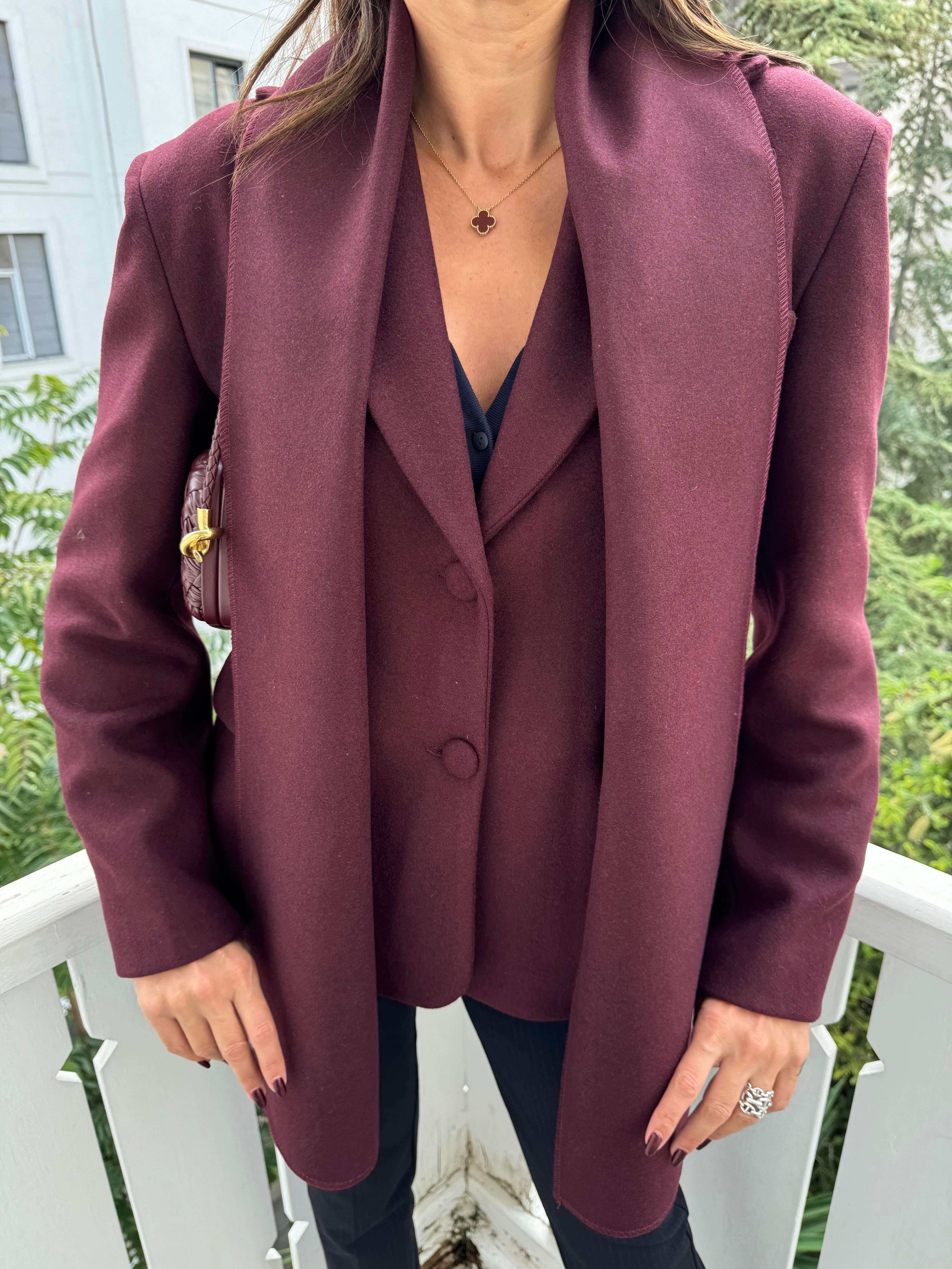 Bordo Kaşe Fular Detaylı Blazer