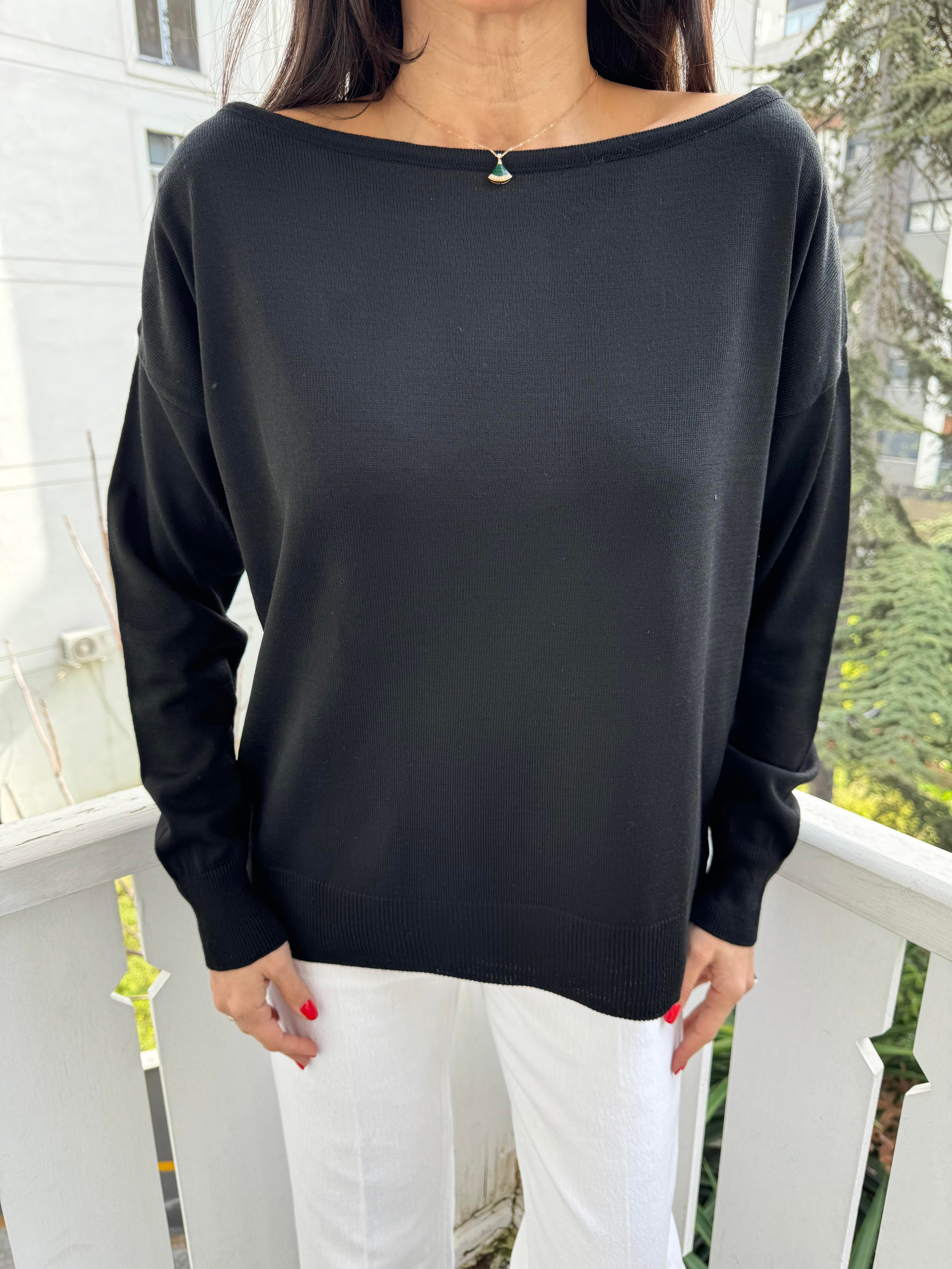 Bordo Kayık Yaka Triko