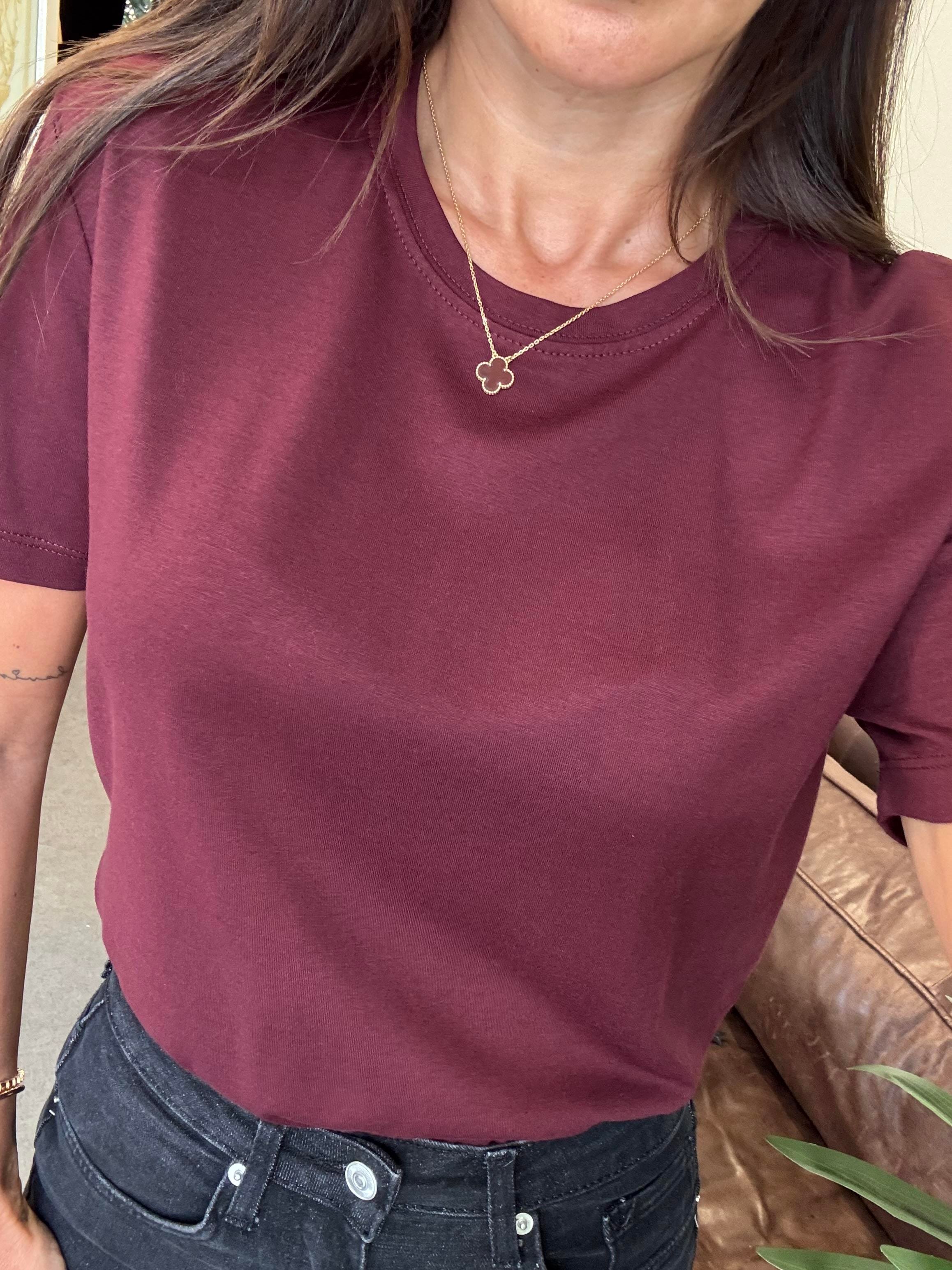 Bordo Sıfır Yaka Basic Tişört