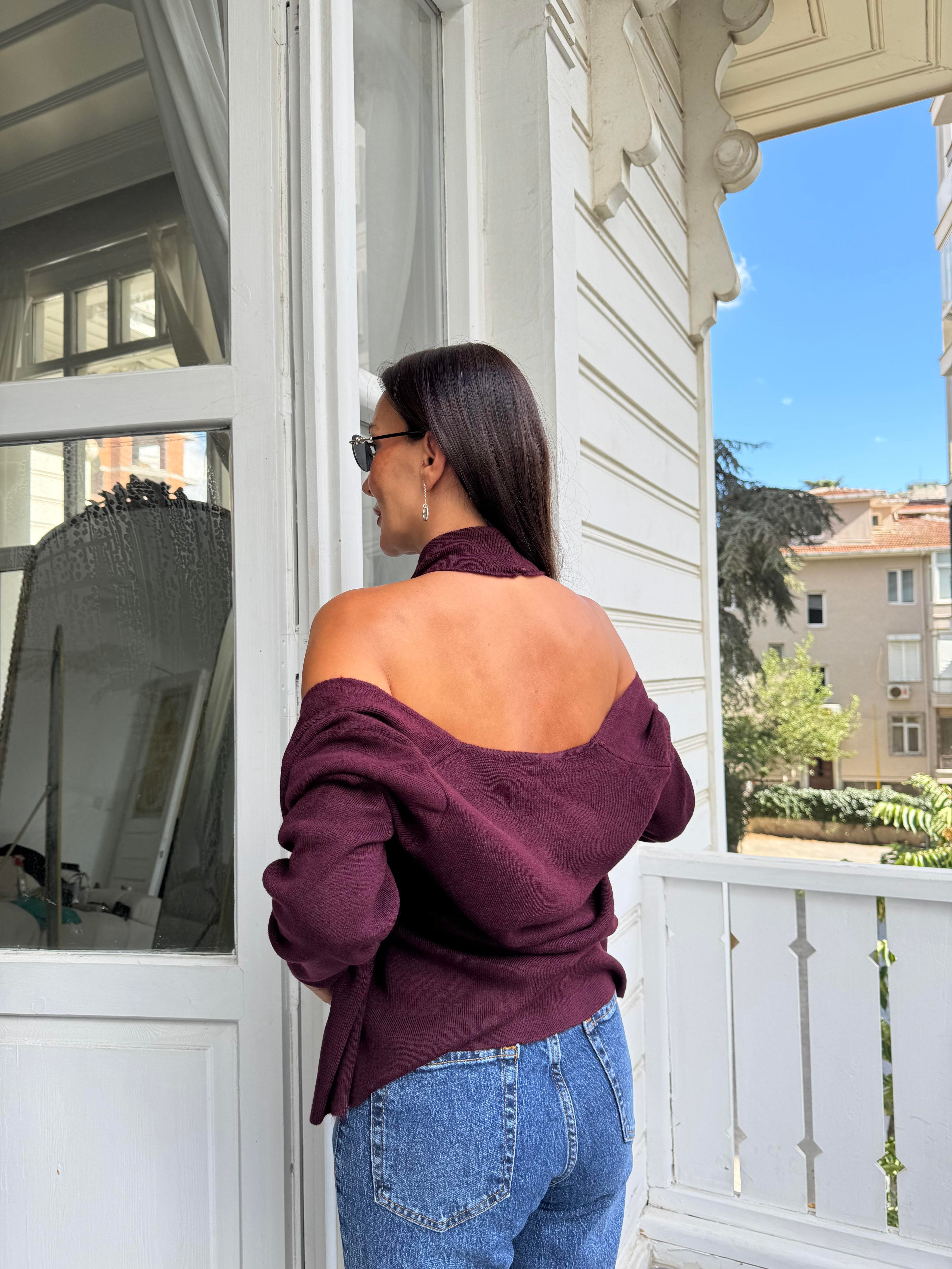 Bordo Tasarım Bluzlu Hırka