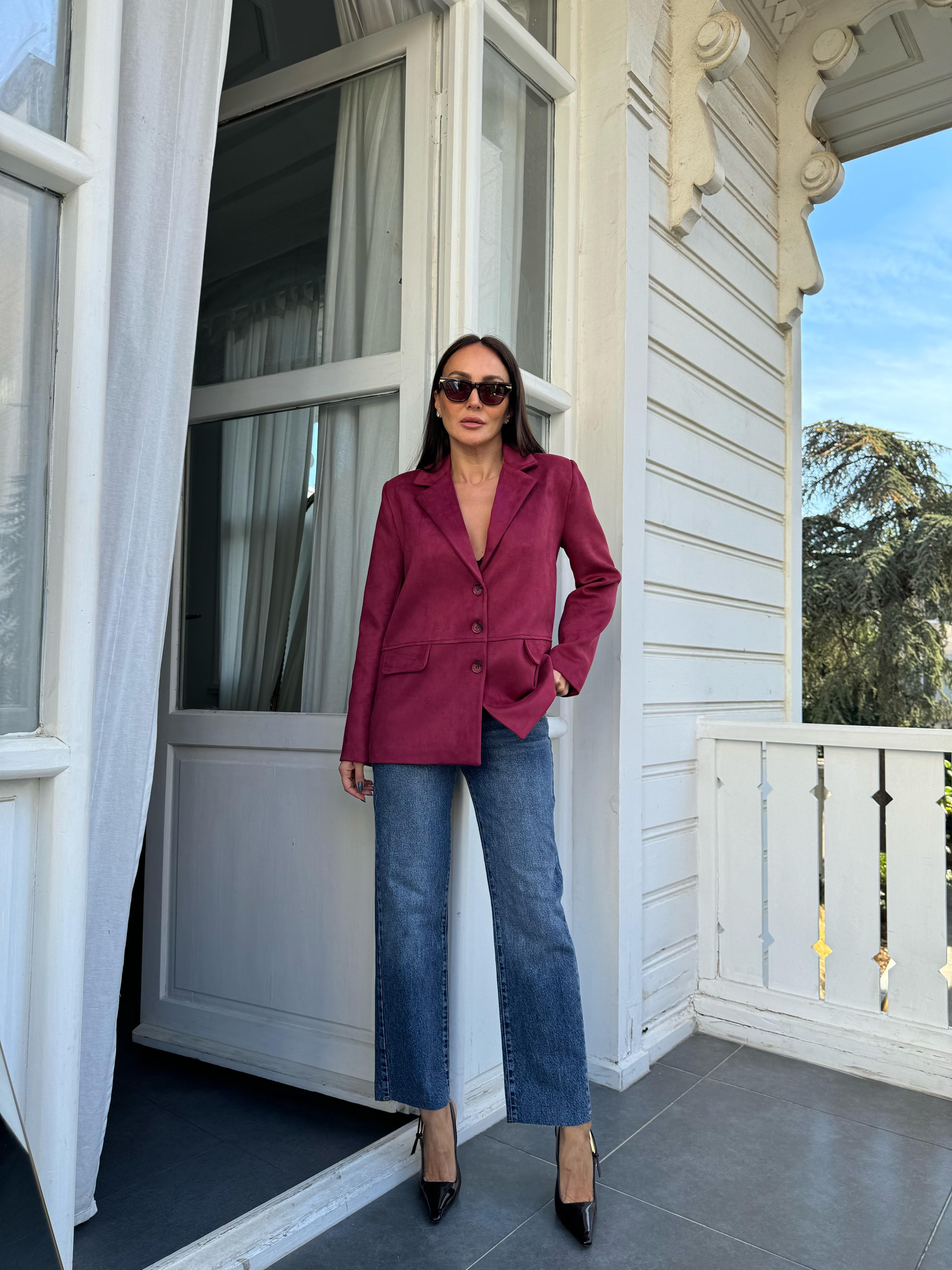 Bordo Üç Düğmeli Blazer Ceket