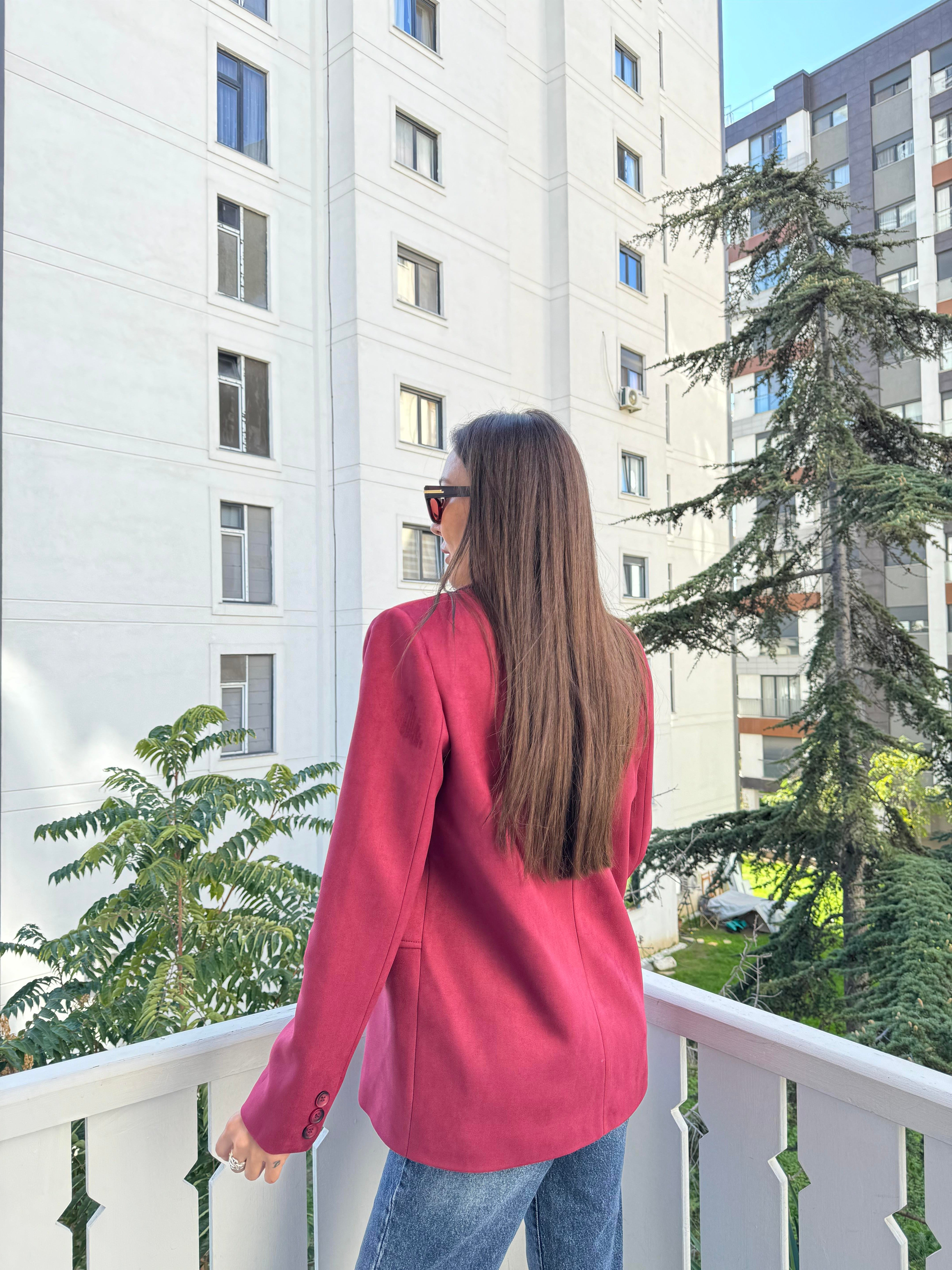 Bordo Üç Düğmeli Blazer Ceket
