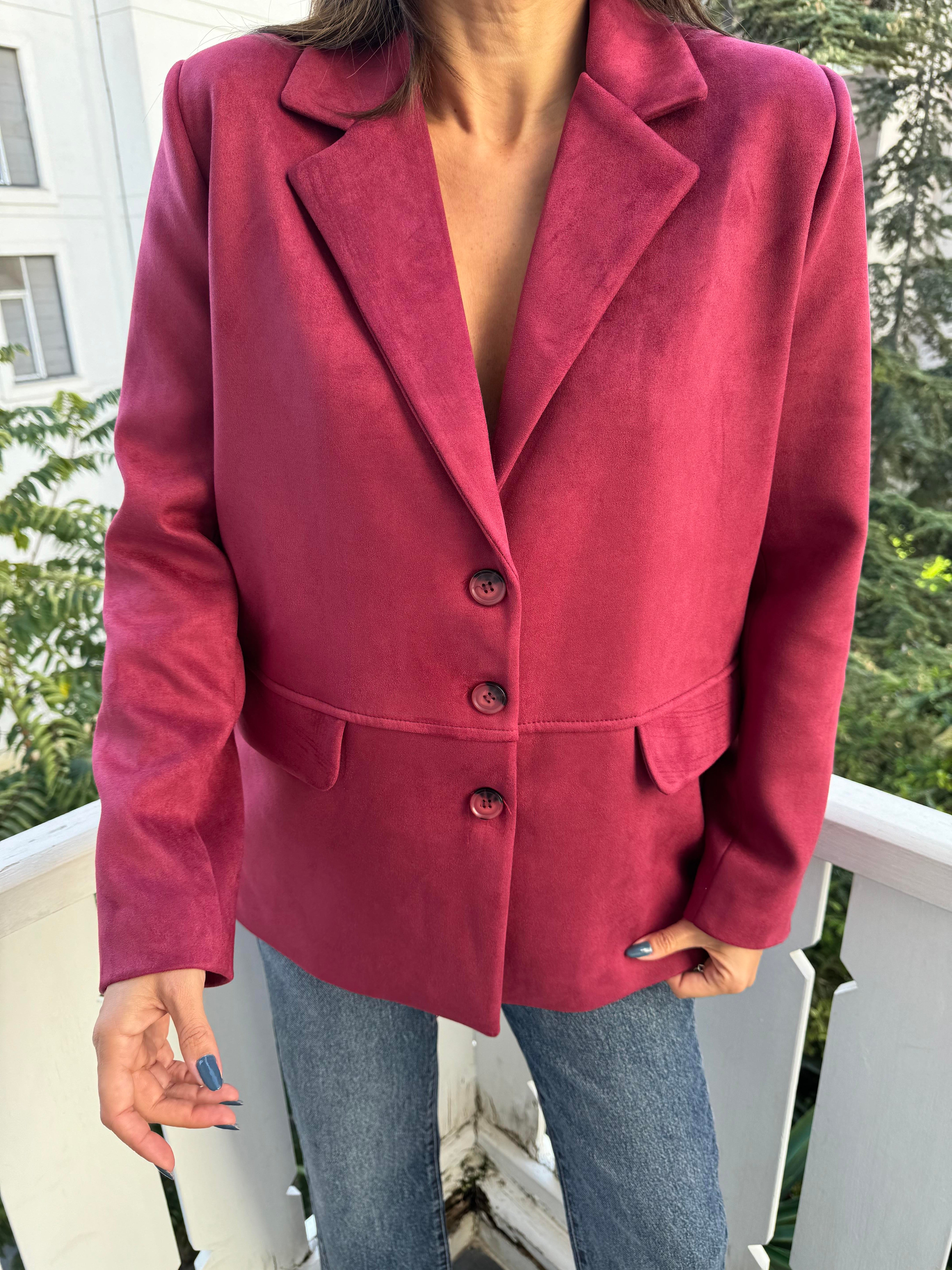 Bordo Üç Düğmeli Blazer Ceket