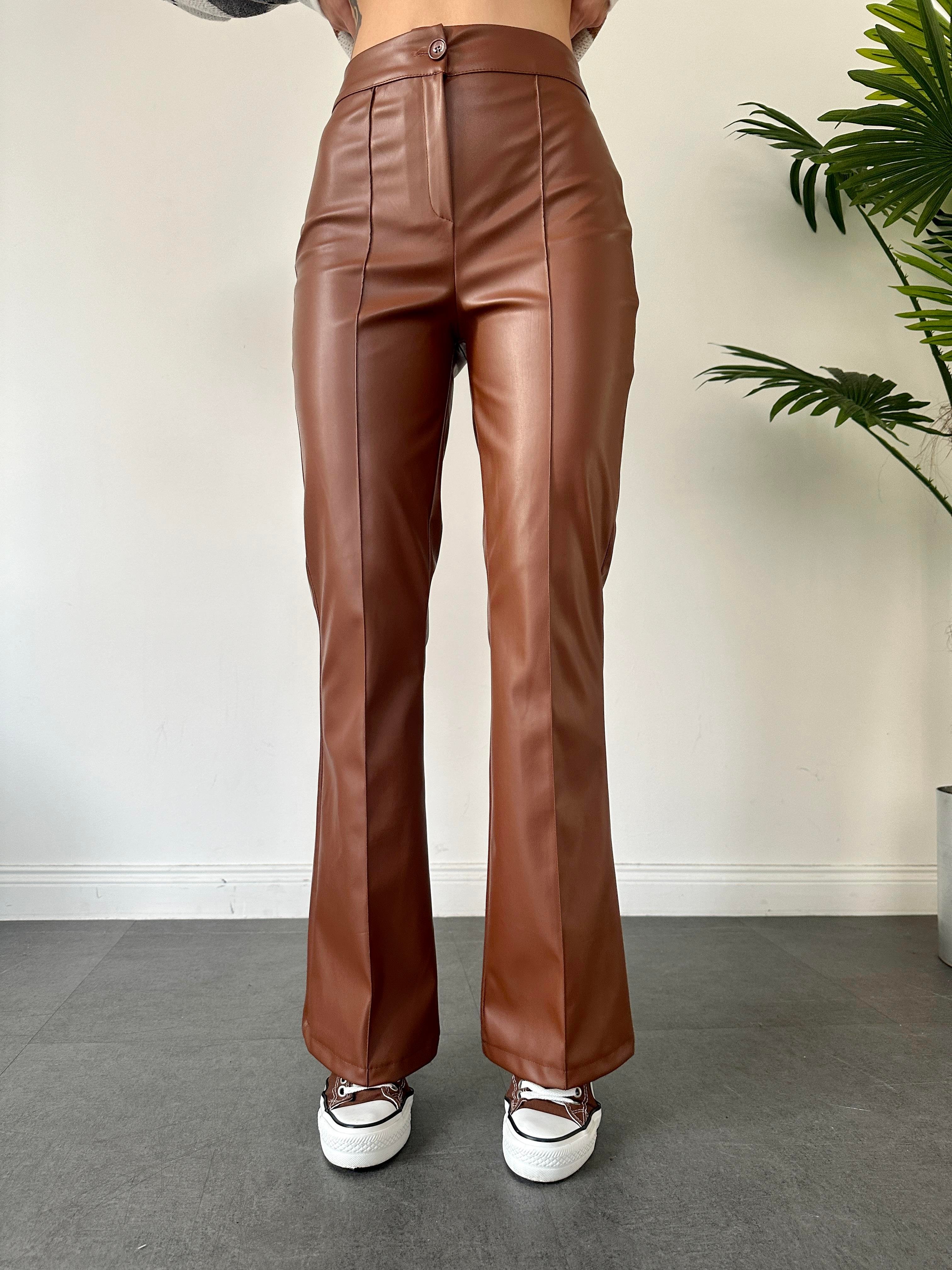 Camel İspanyol Paça Deri Pantolon