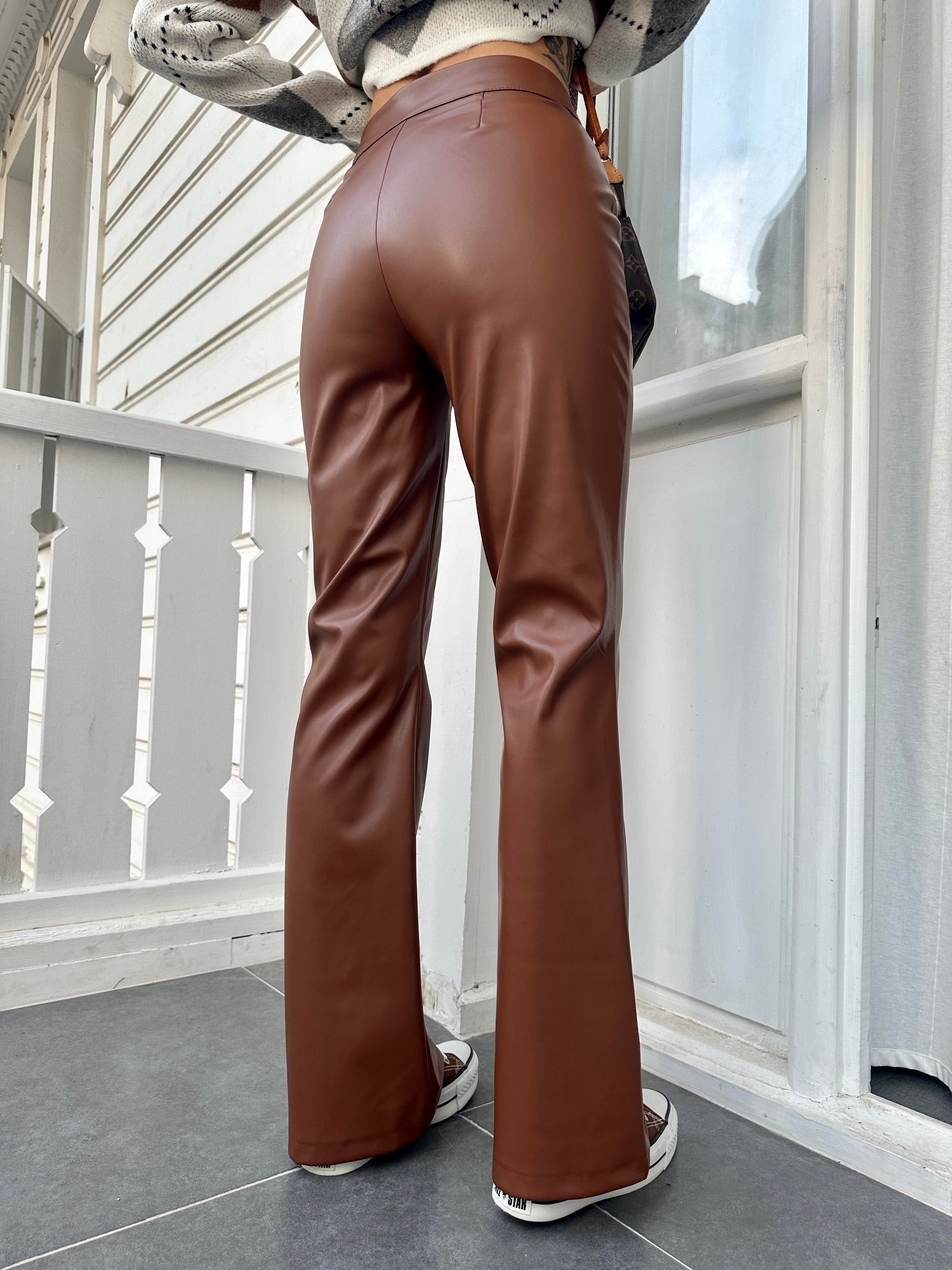 Camel İspanyol Paça Deri Pantolon