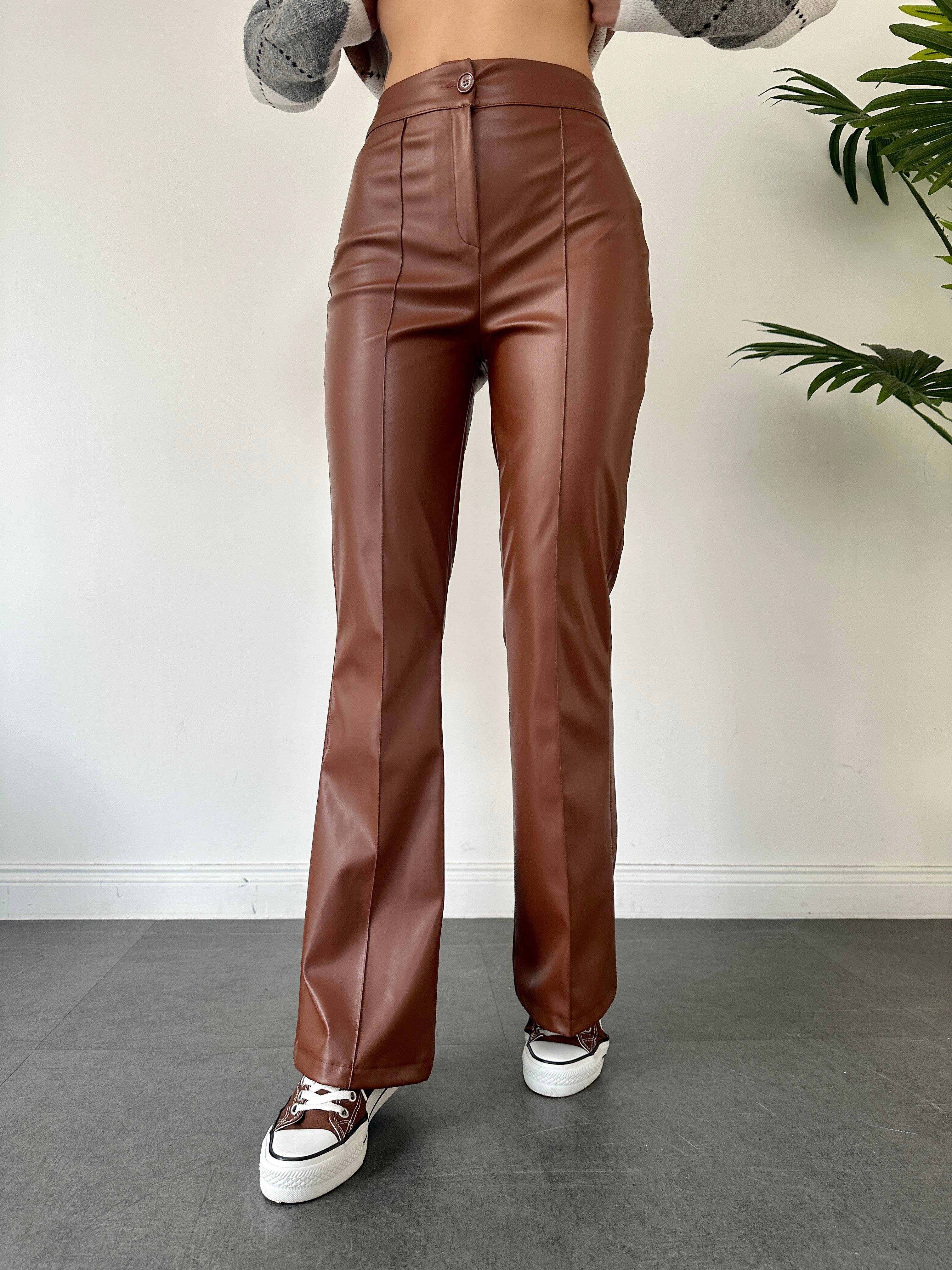 Camel İspanyol Paça Deri Pantolon