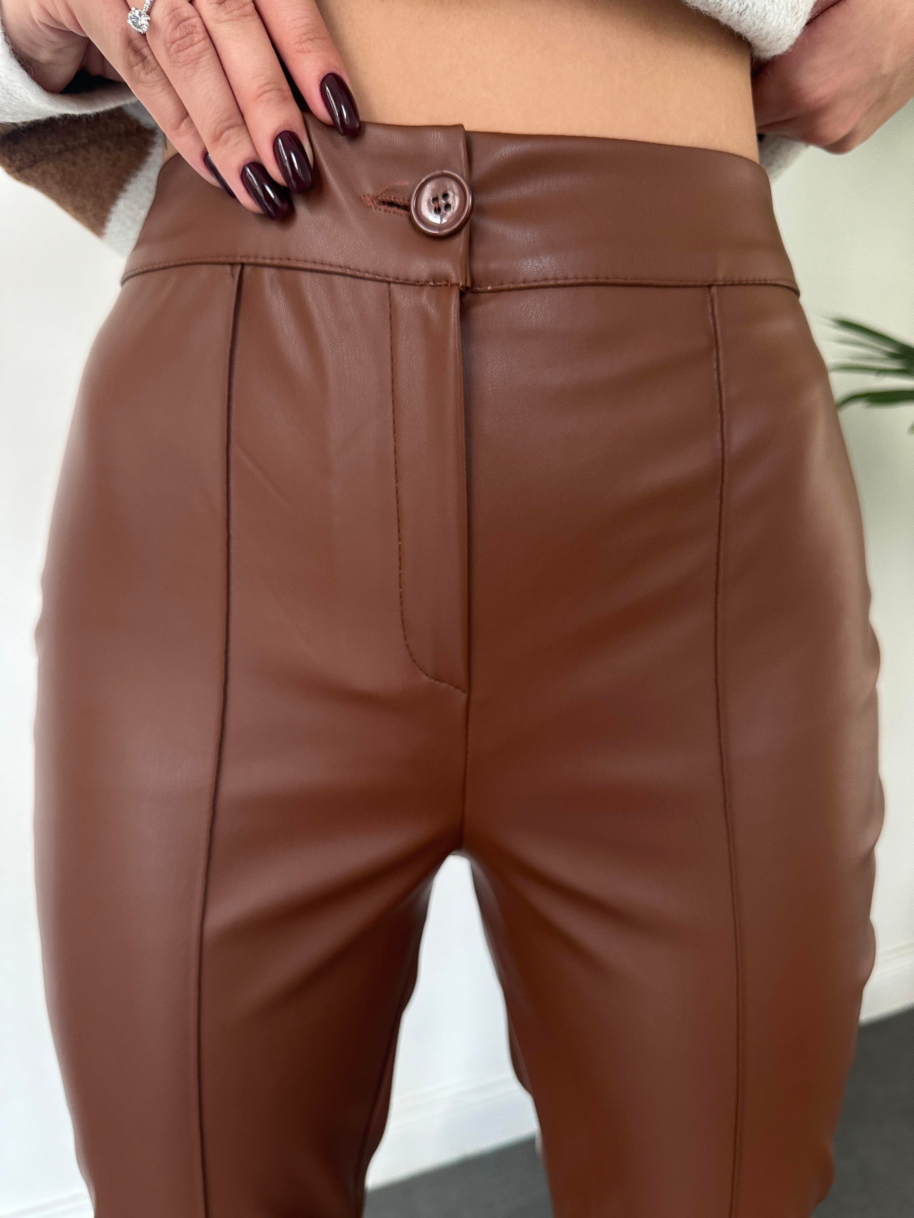 Camel İspanyol Paça Deri Pantolon