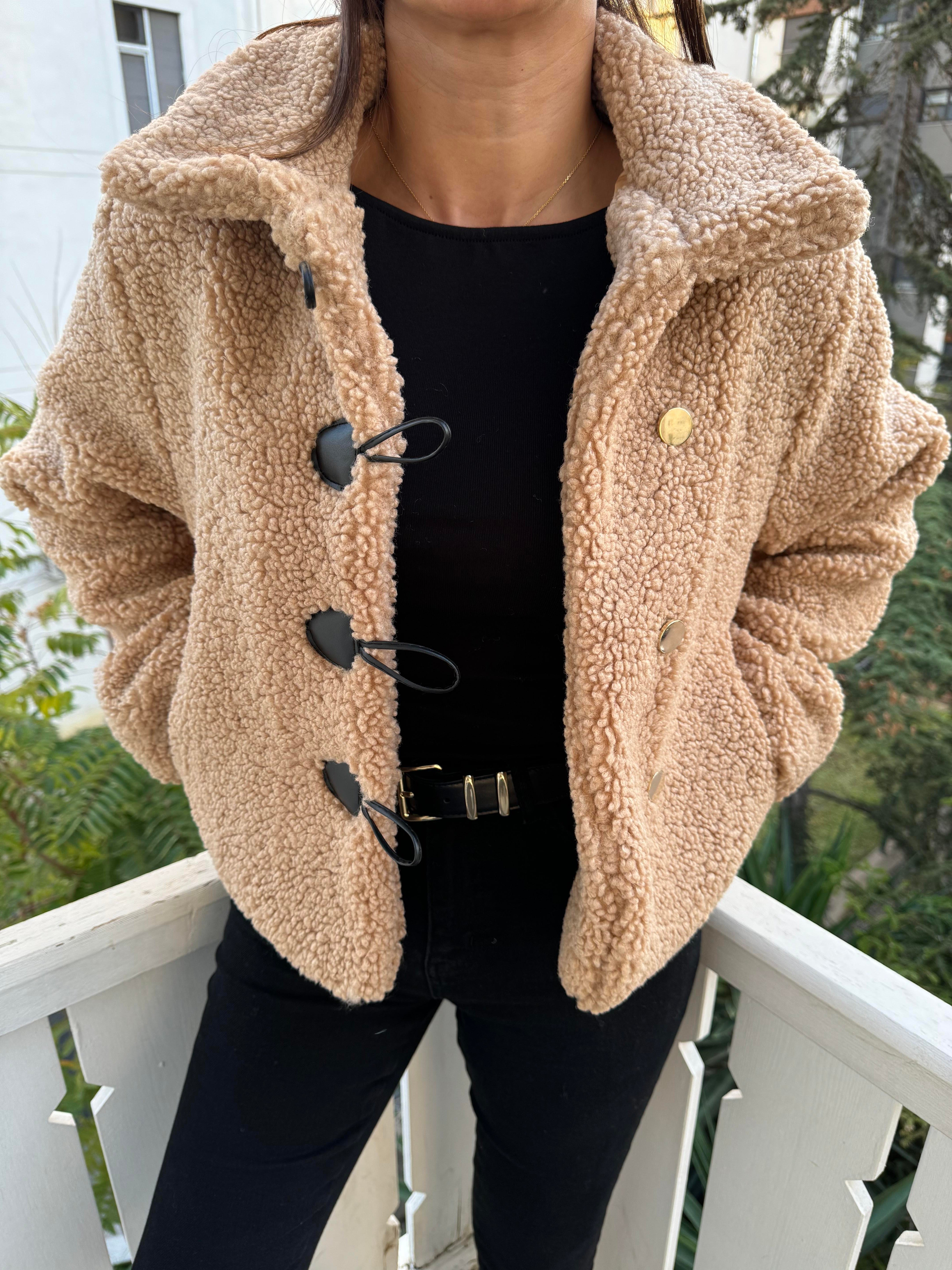 Camel Peluş Düğmeli Ceket