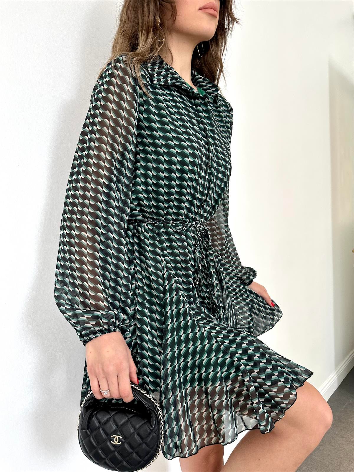 Çimen Yeşili  Volanlı Elbise