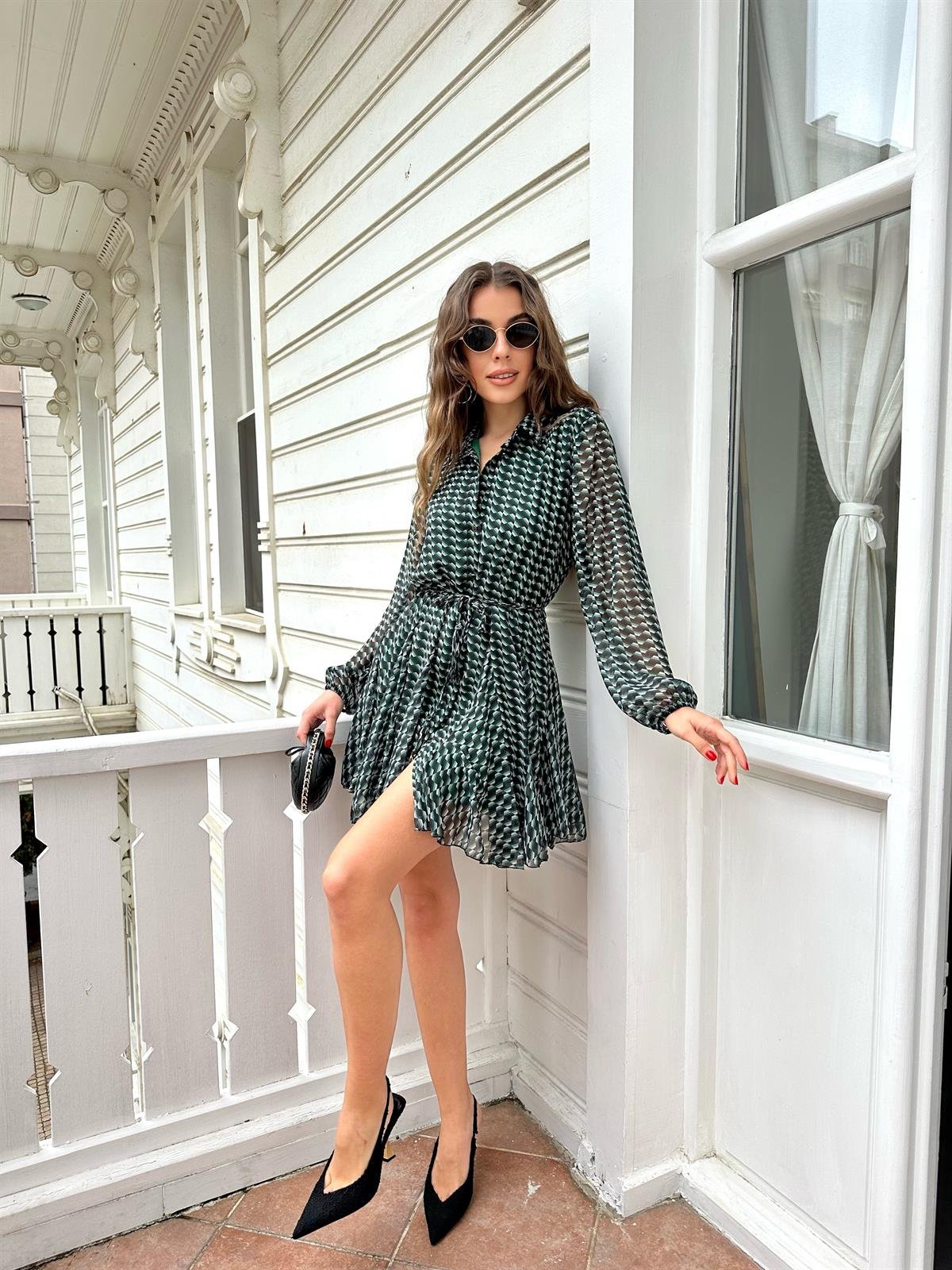 Çimen Yeşili  Volanlı Elbise