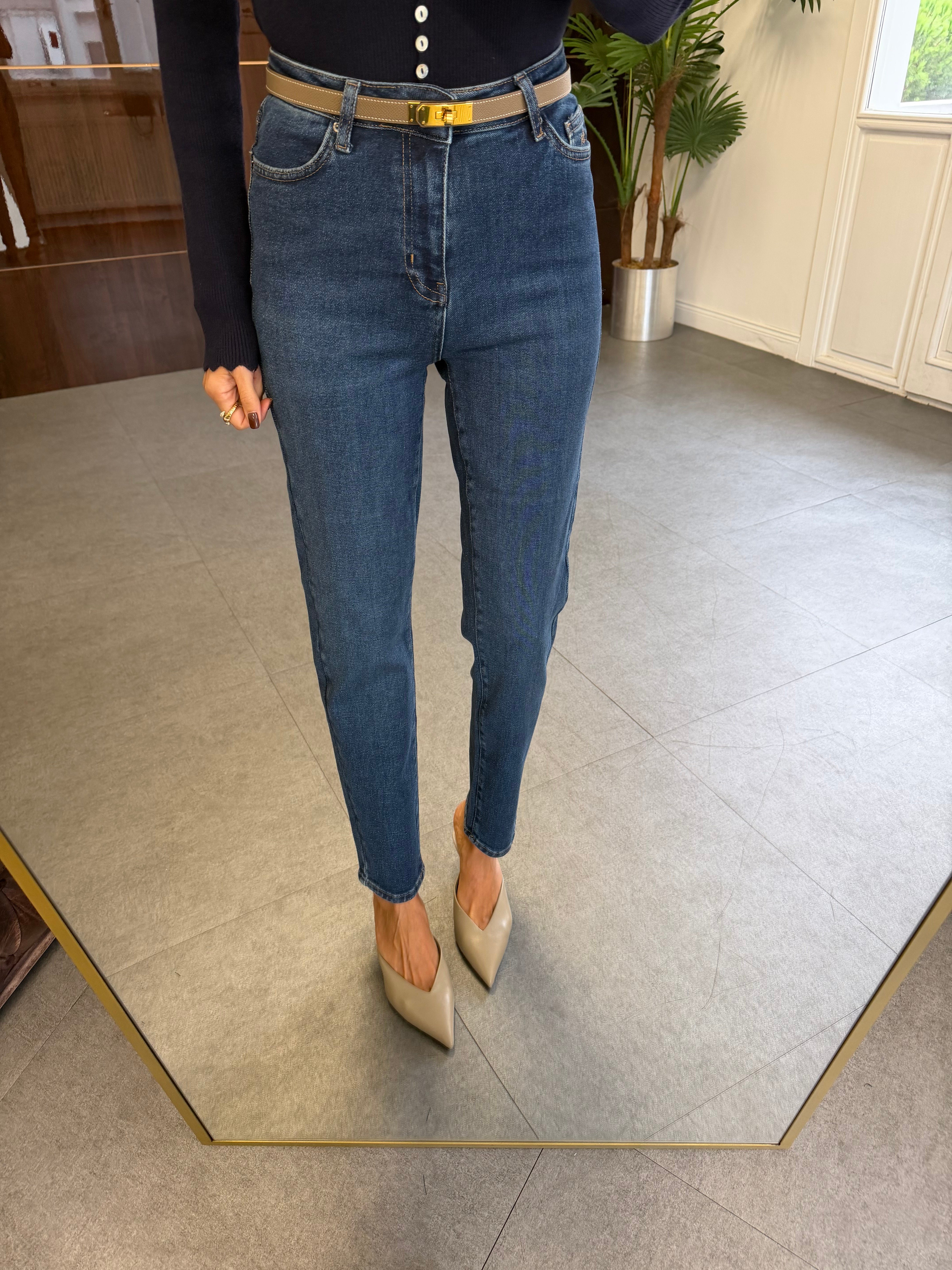 Dark Blue Mom Jean Pantolon