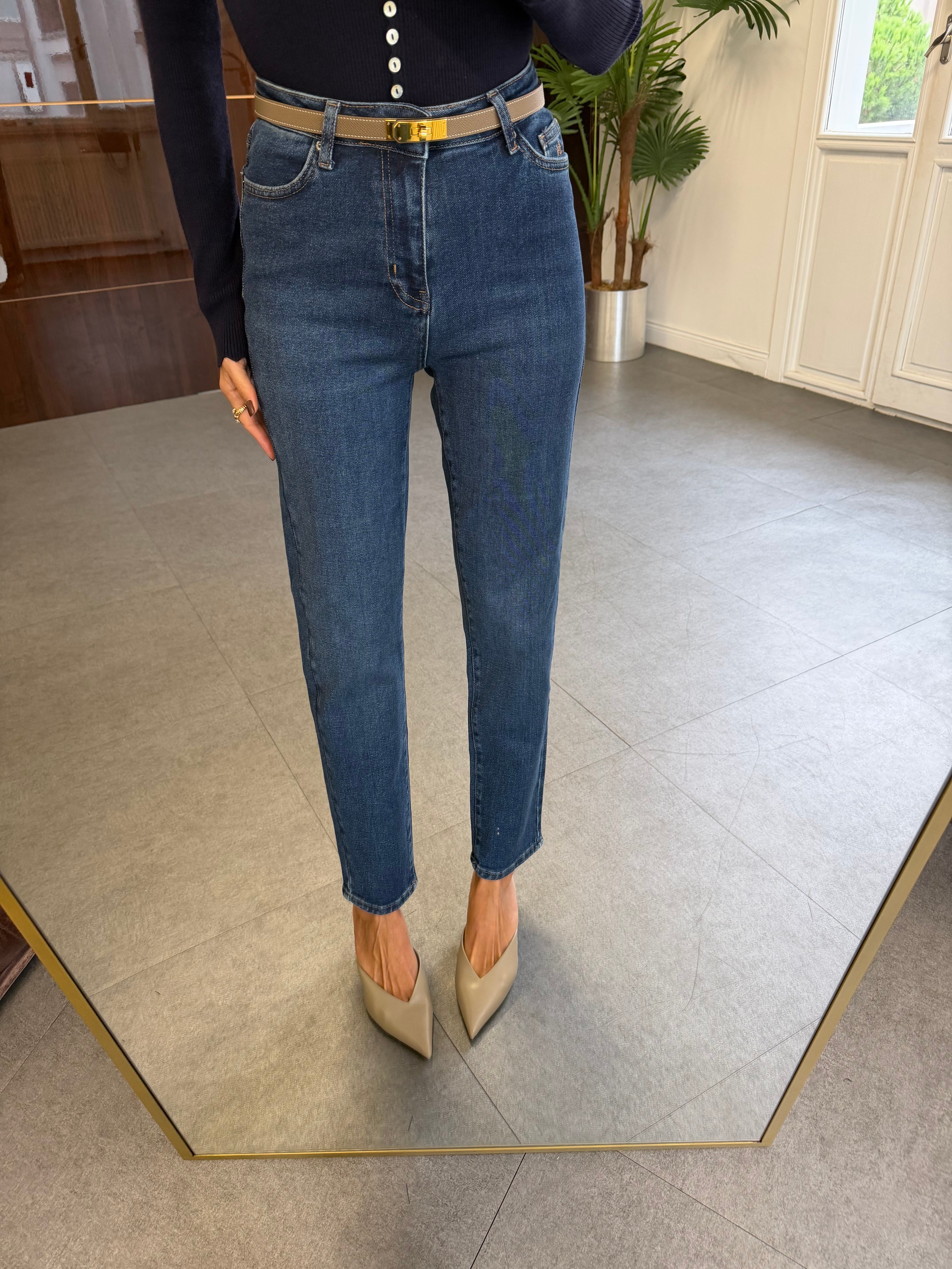 Dark Blue Mom Jean Pantolon