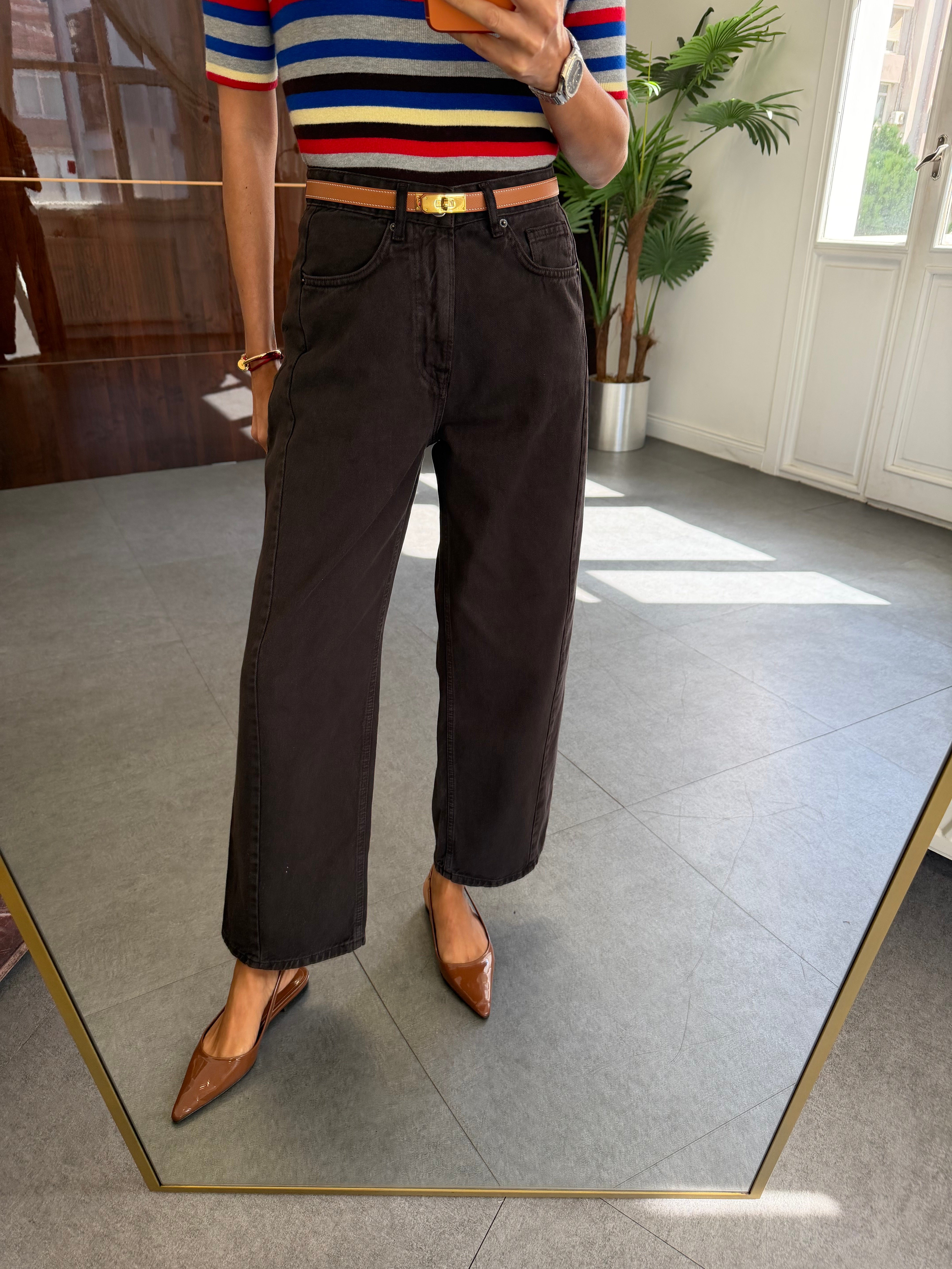 Dark Brown Dikiş Detaylı Balon Mom Jean Pantolon