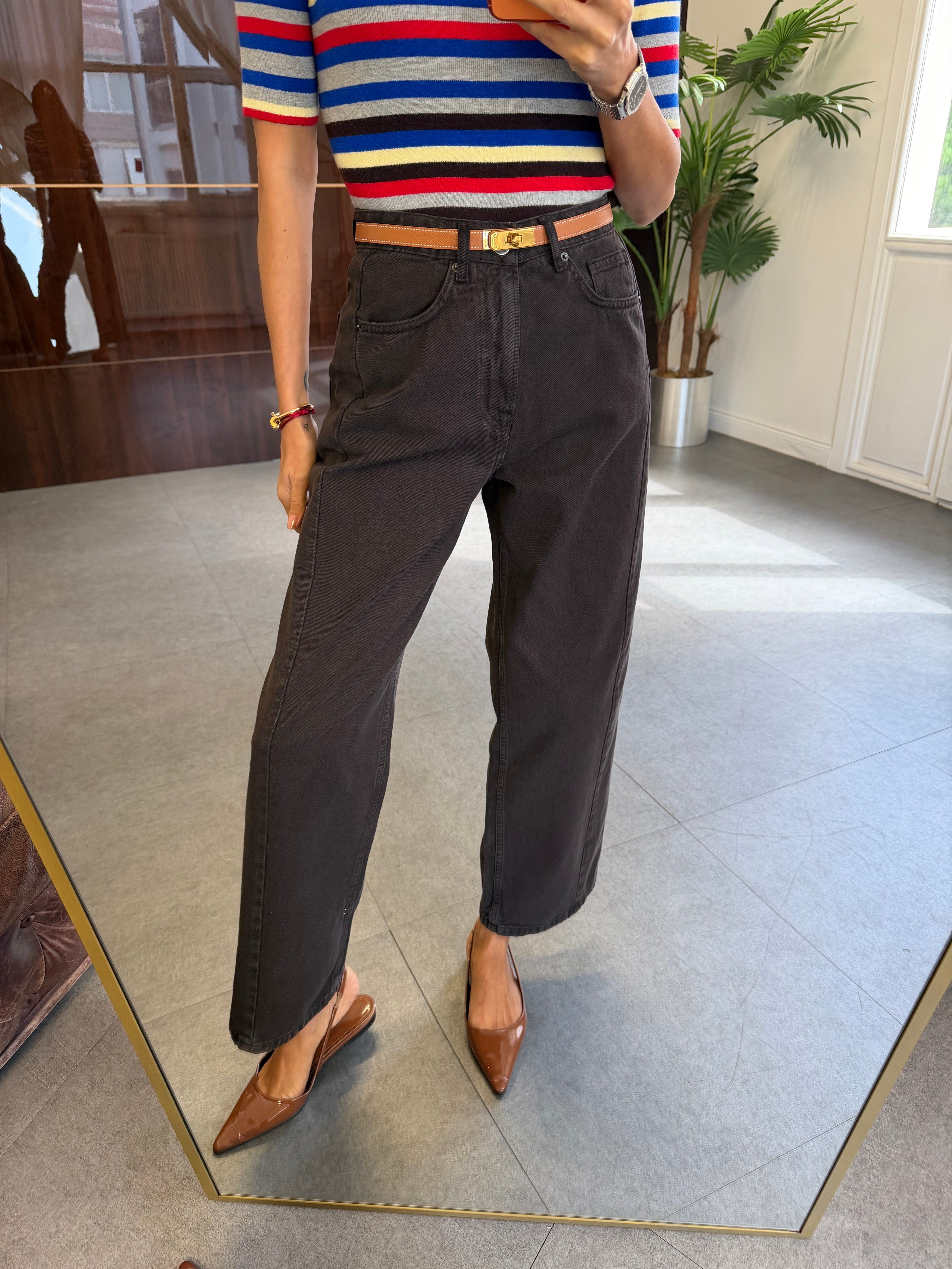 Dark Brown Dikiş Detaylı Balon Mom Jean Pantolon
