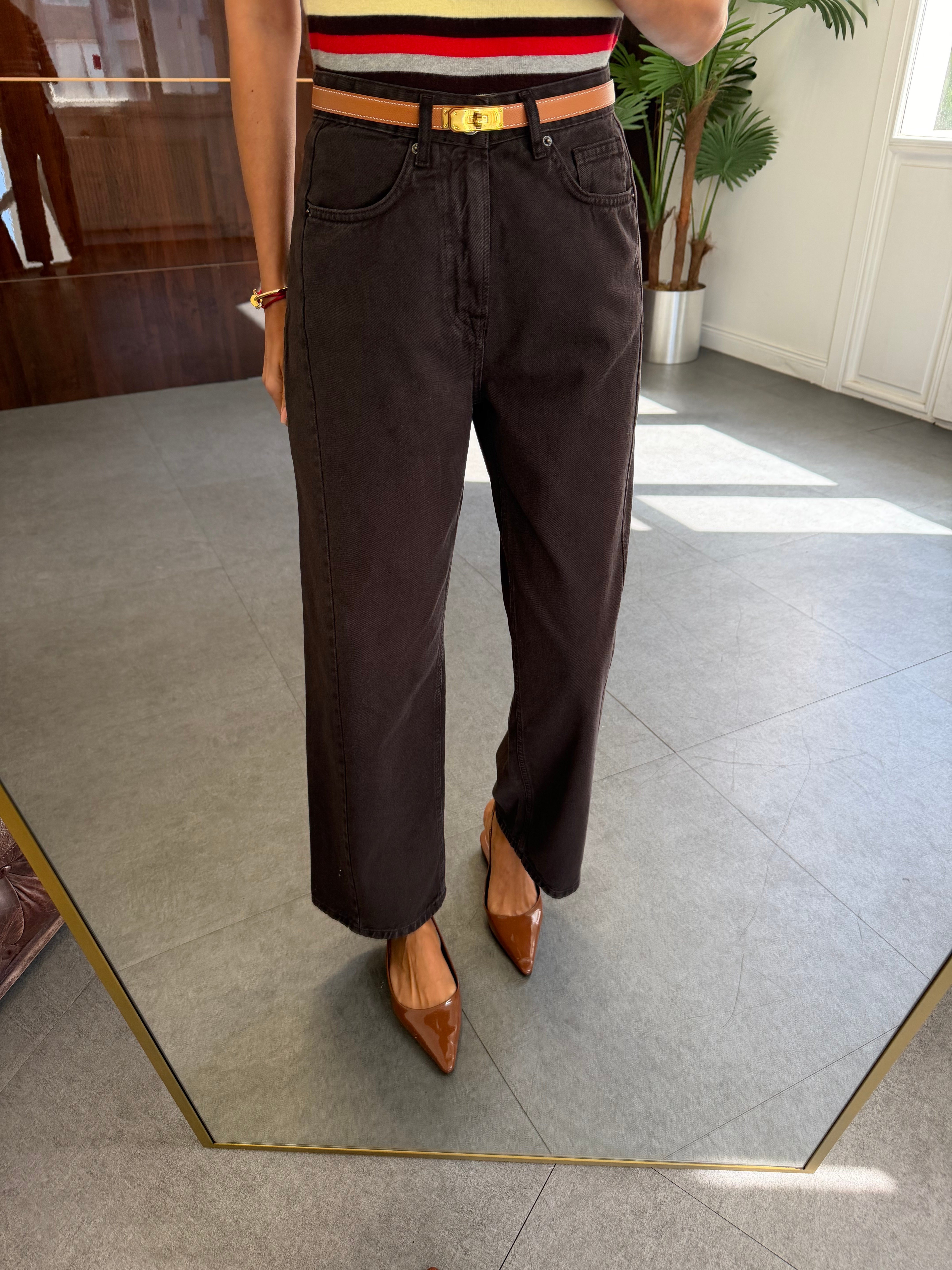 Dark Brown Dikiş Detaylı Balon Mom Jean Pantolon