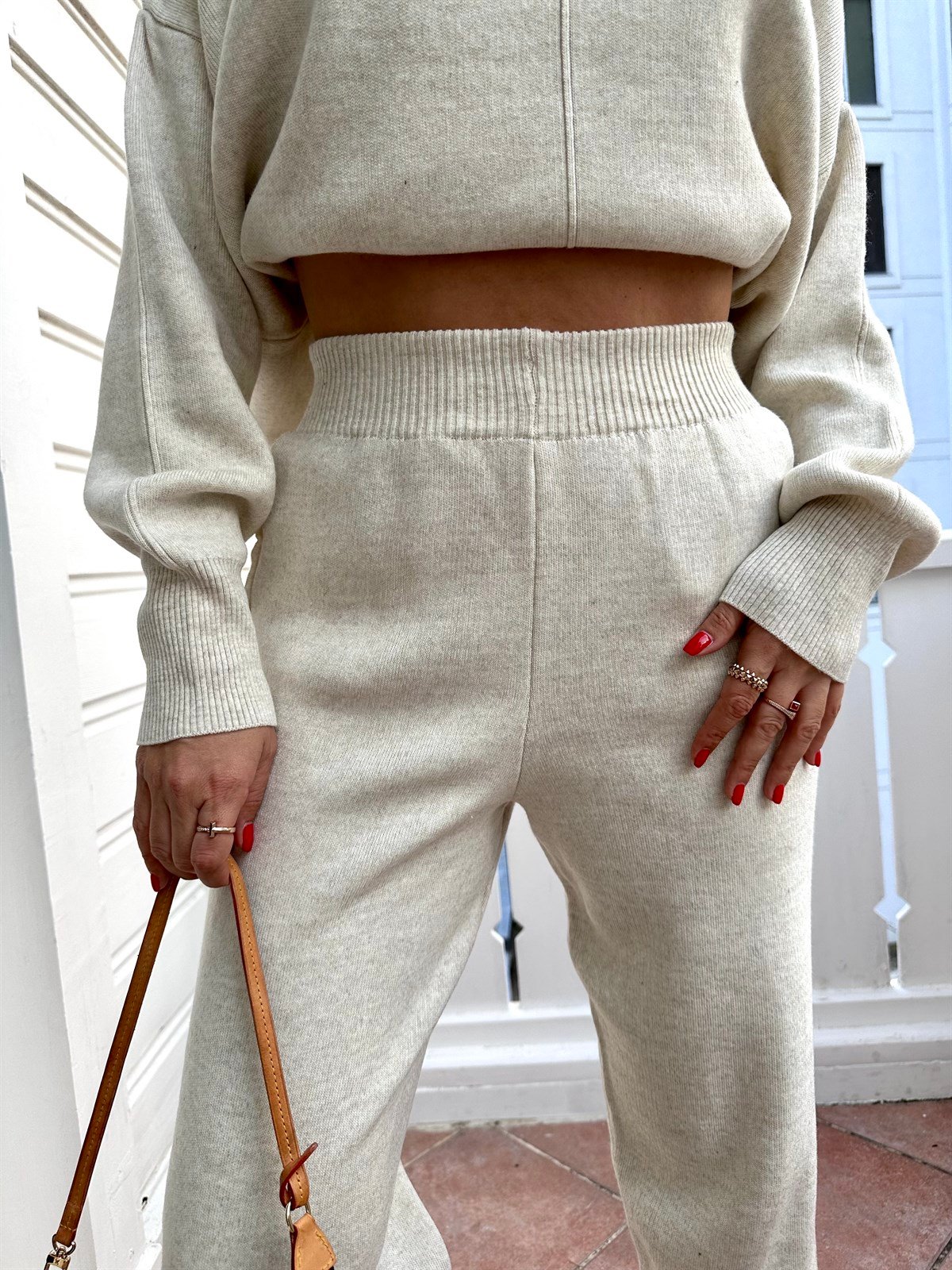 Ekru  Çelik Örme Pantolon Takım