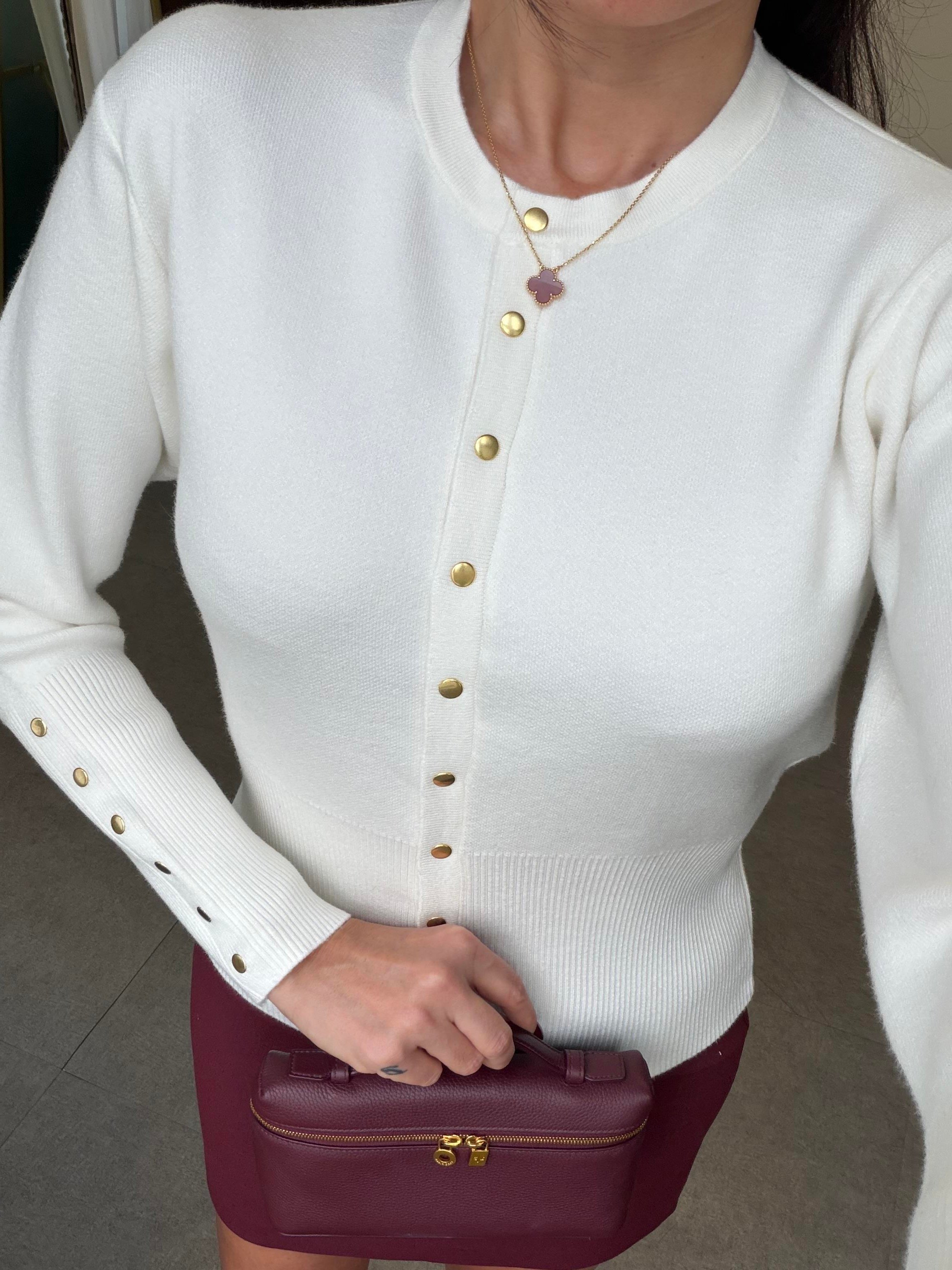 Ekru Çıtçıtlı Triko Hırka