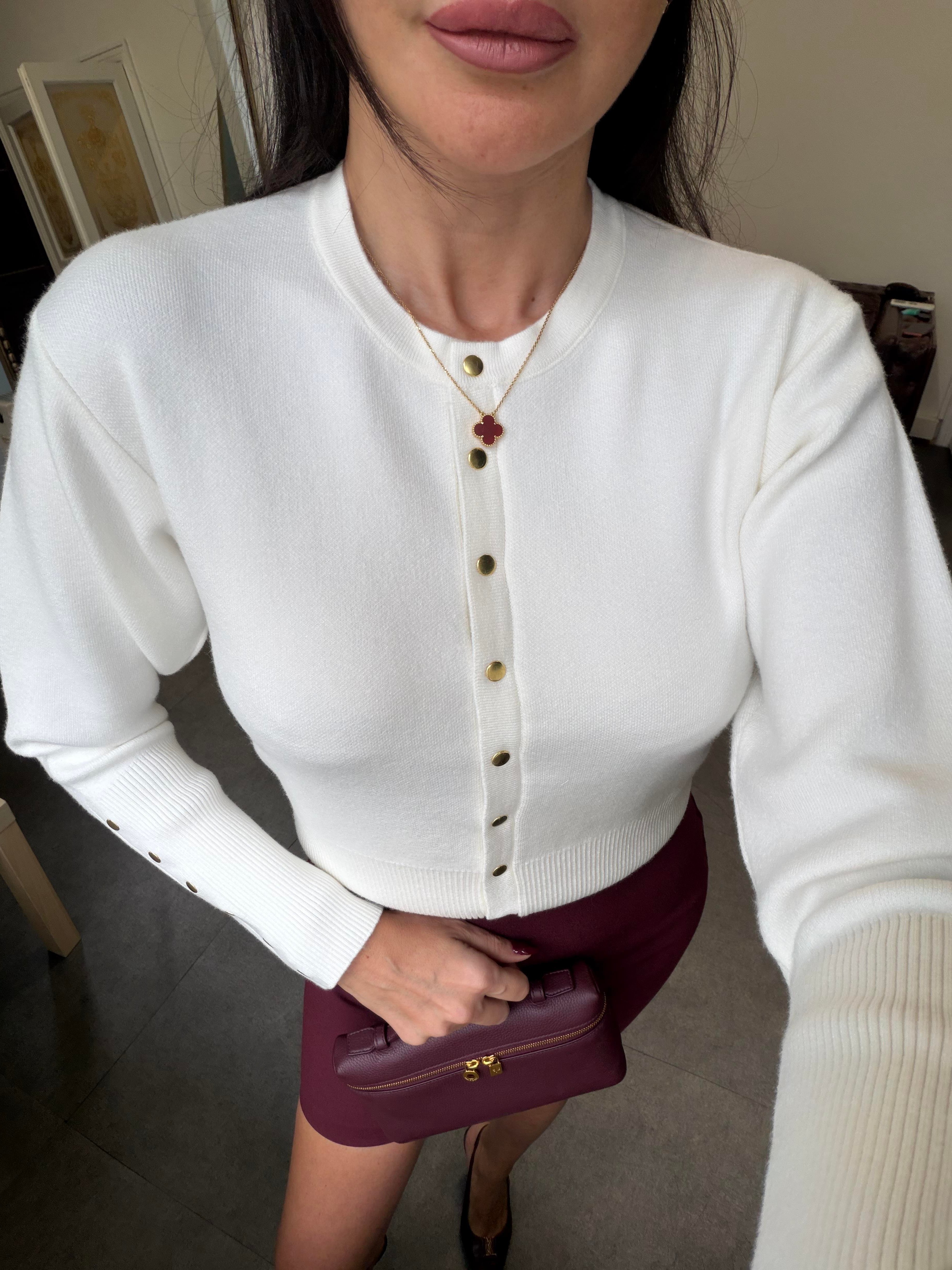 Ekru Çıtçıtlı Triko Hırka