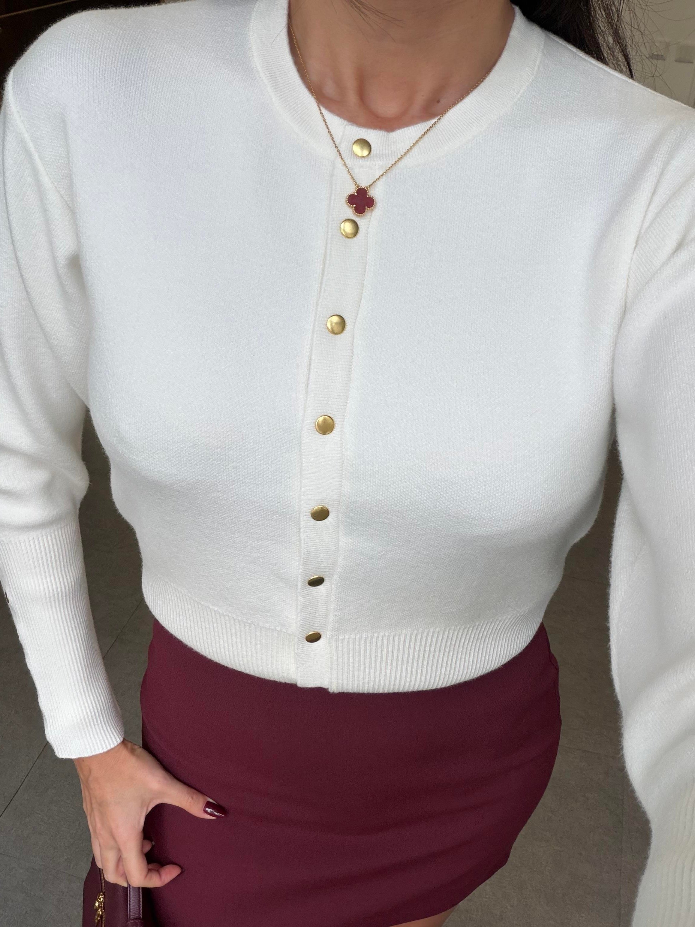 Ekru Çıtçıtlı Triko Hırka