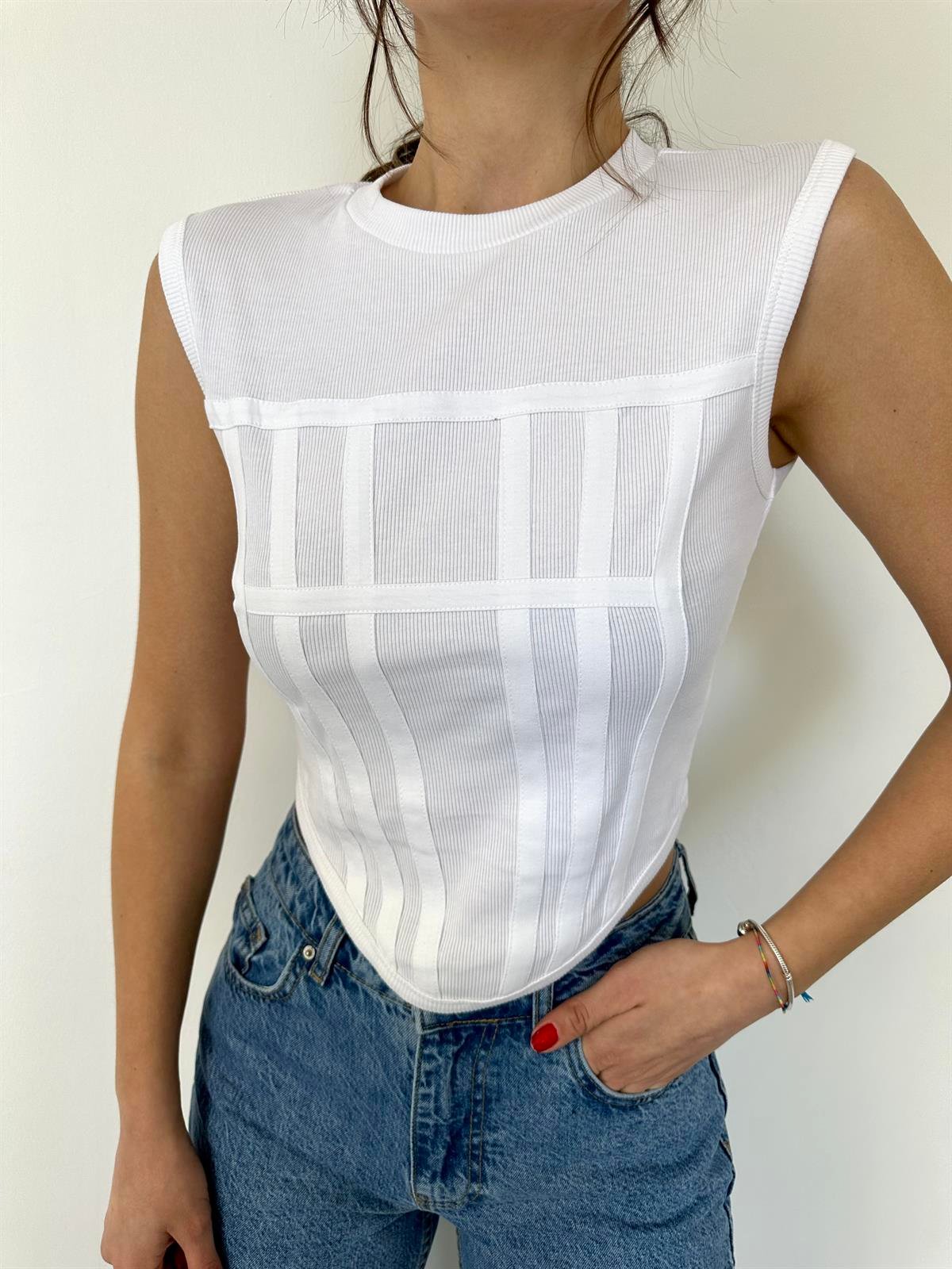 Ekru Crop Top Bluz