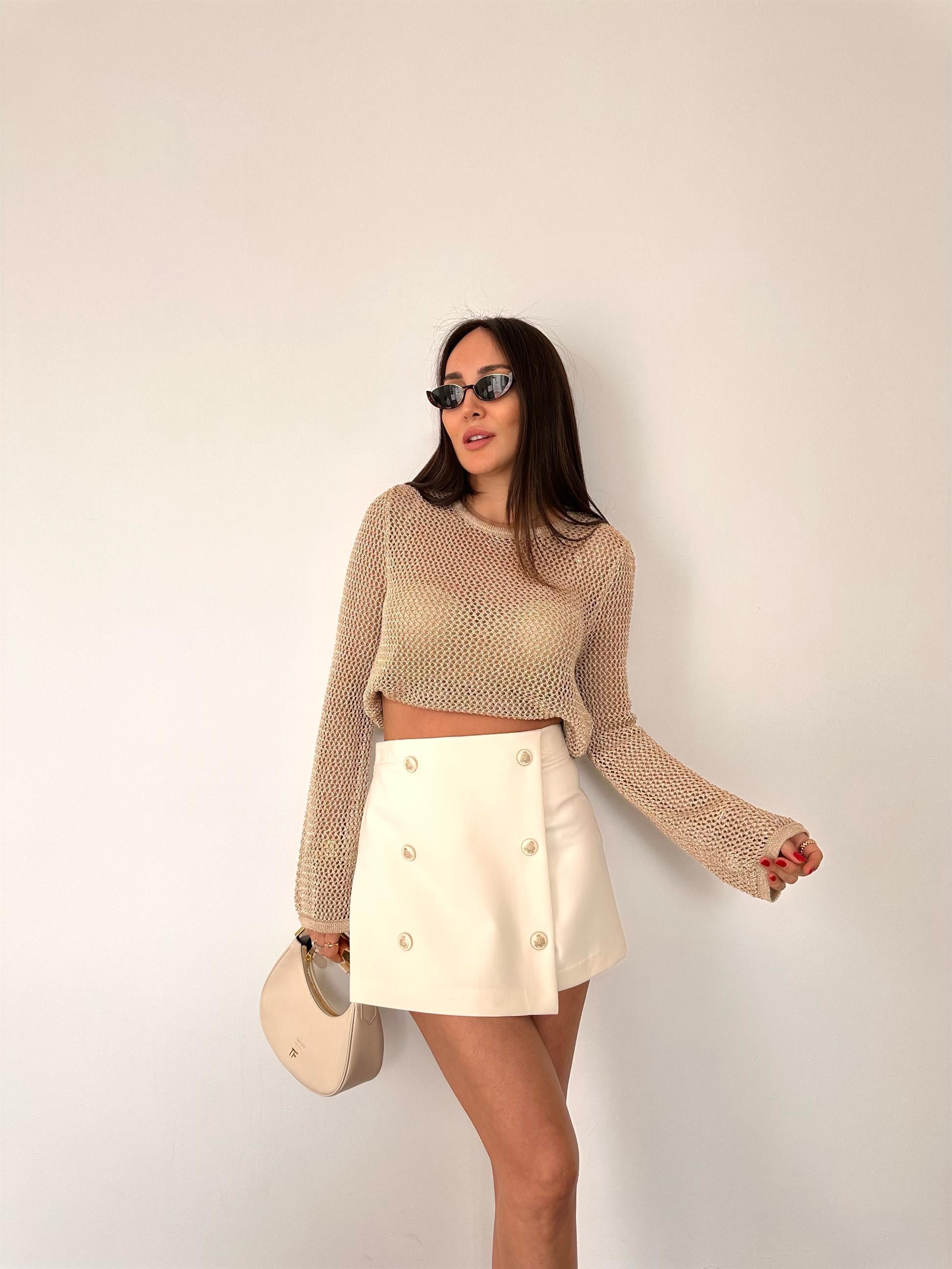 Ekru Dore Düğmeli Şort