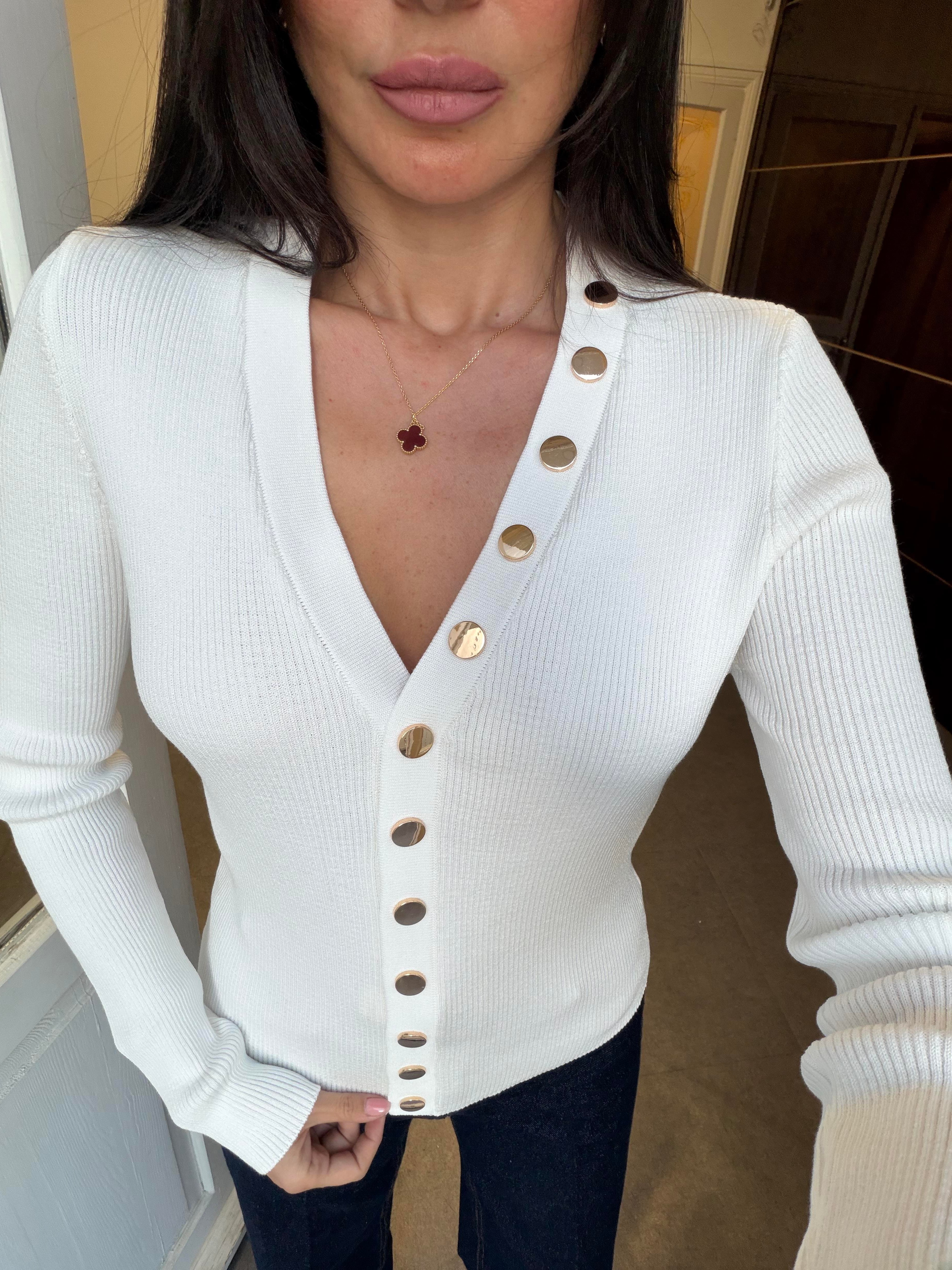 Ekru Gold Düğmeli Kazak