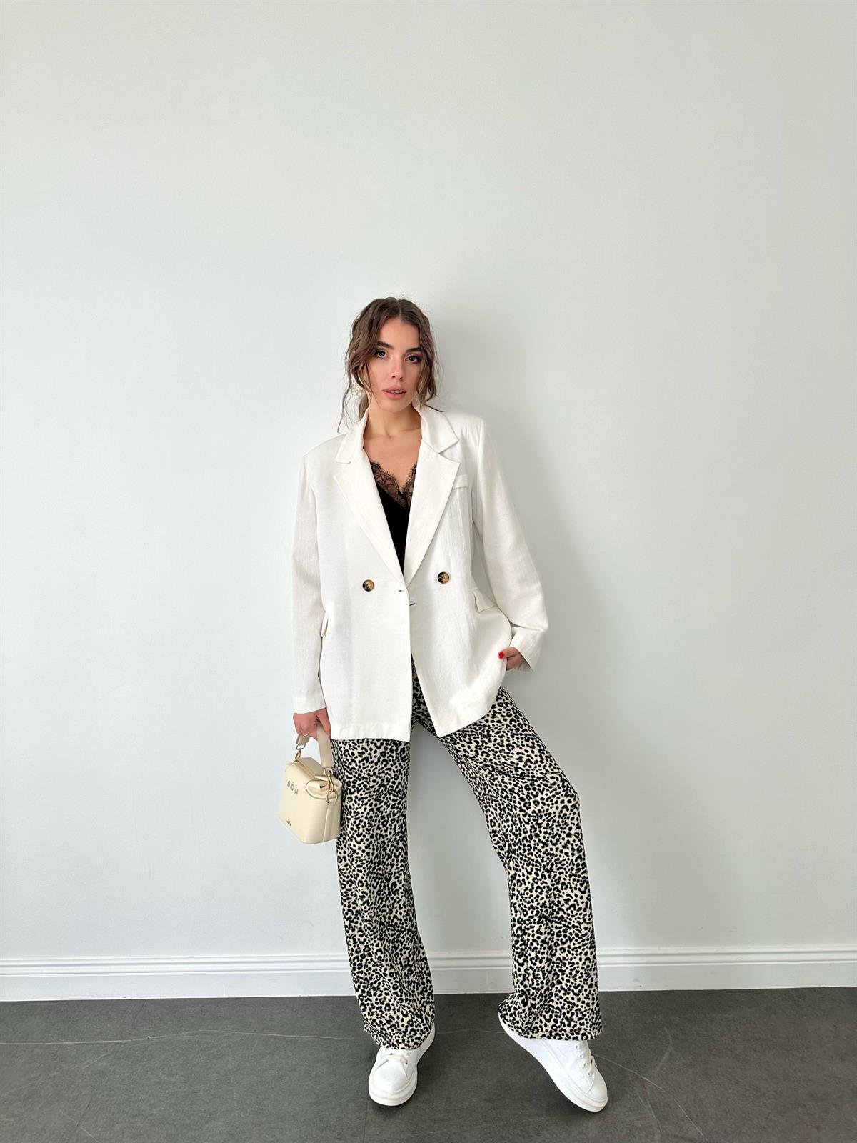Ekru  Keten Blazer Ceket