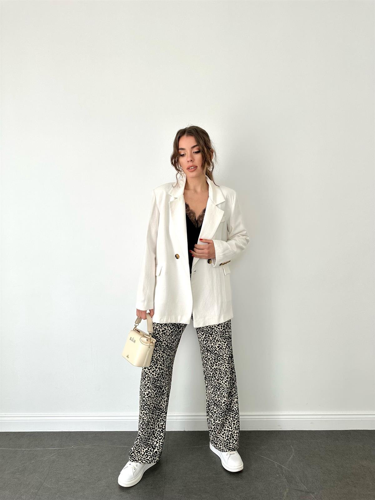 Ekru  Keten Blazer Ceket