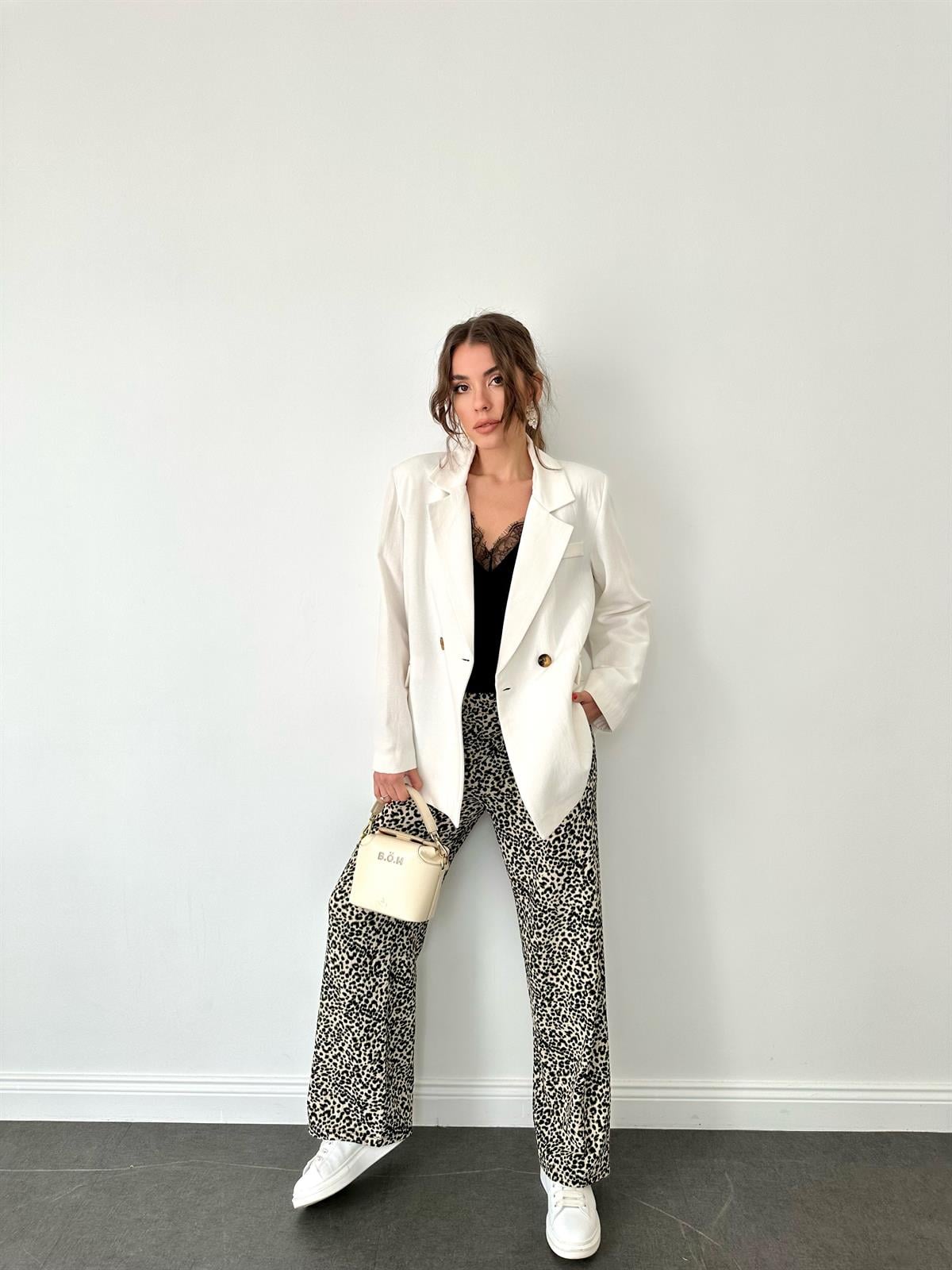 Ekru  Keten Blazer Ceket