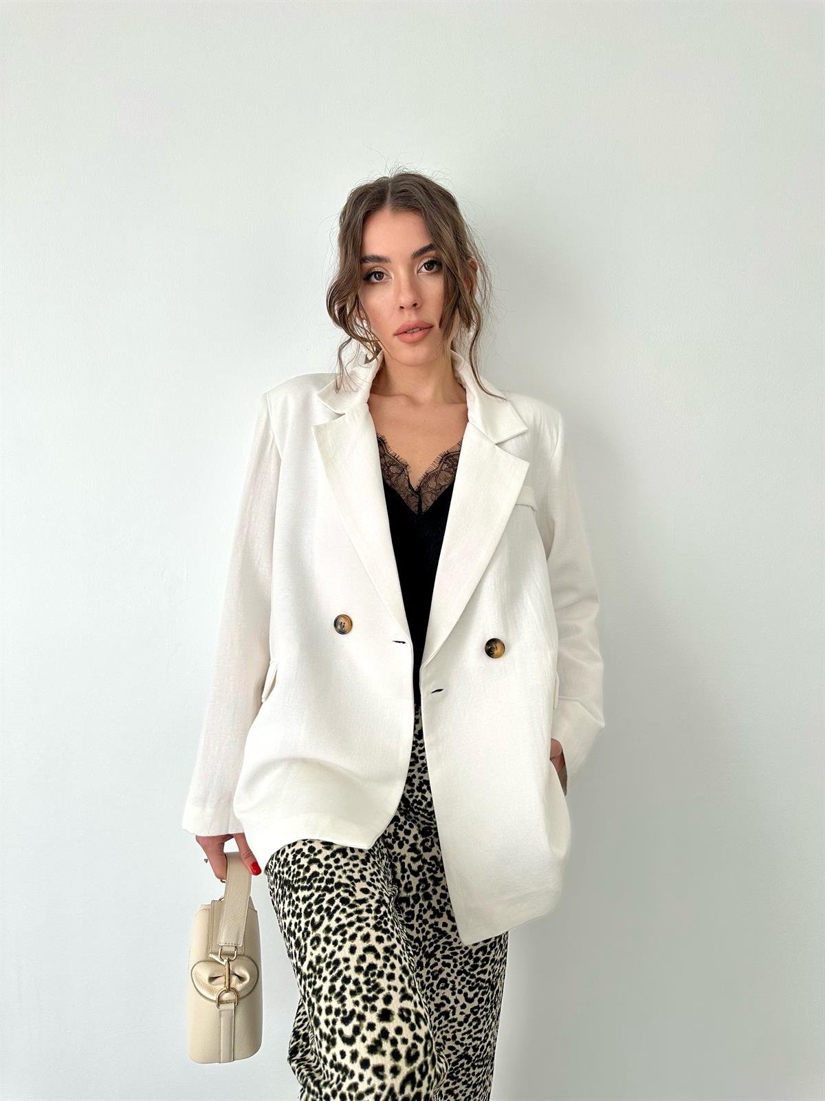 Ekru  Keten Blazer Ceket